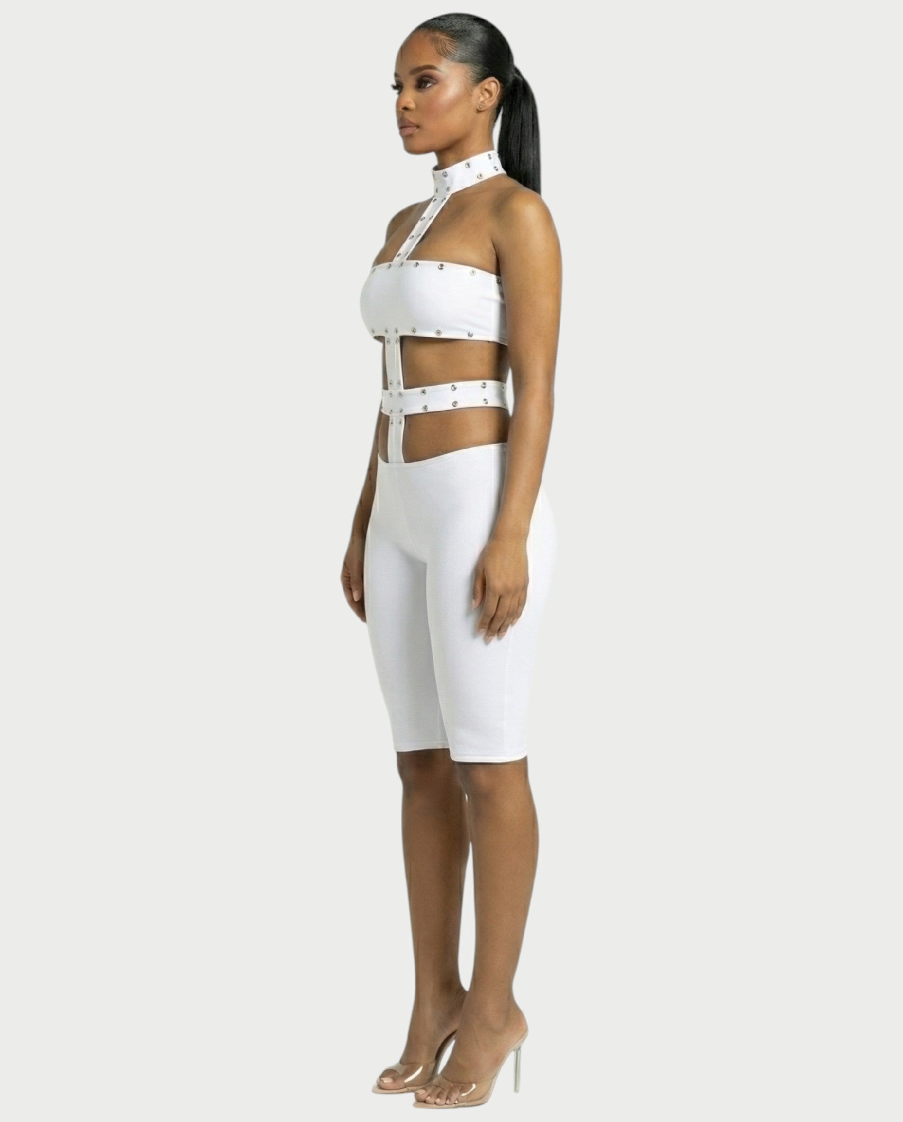 TARCY Studded Cutout High-Neck Romper