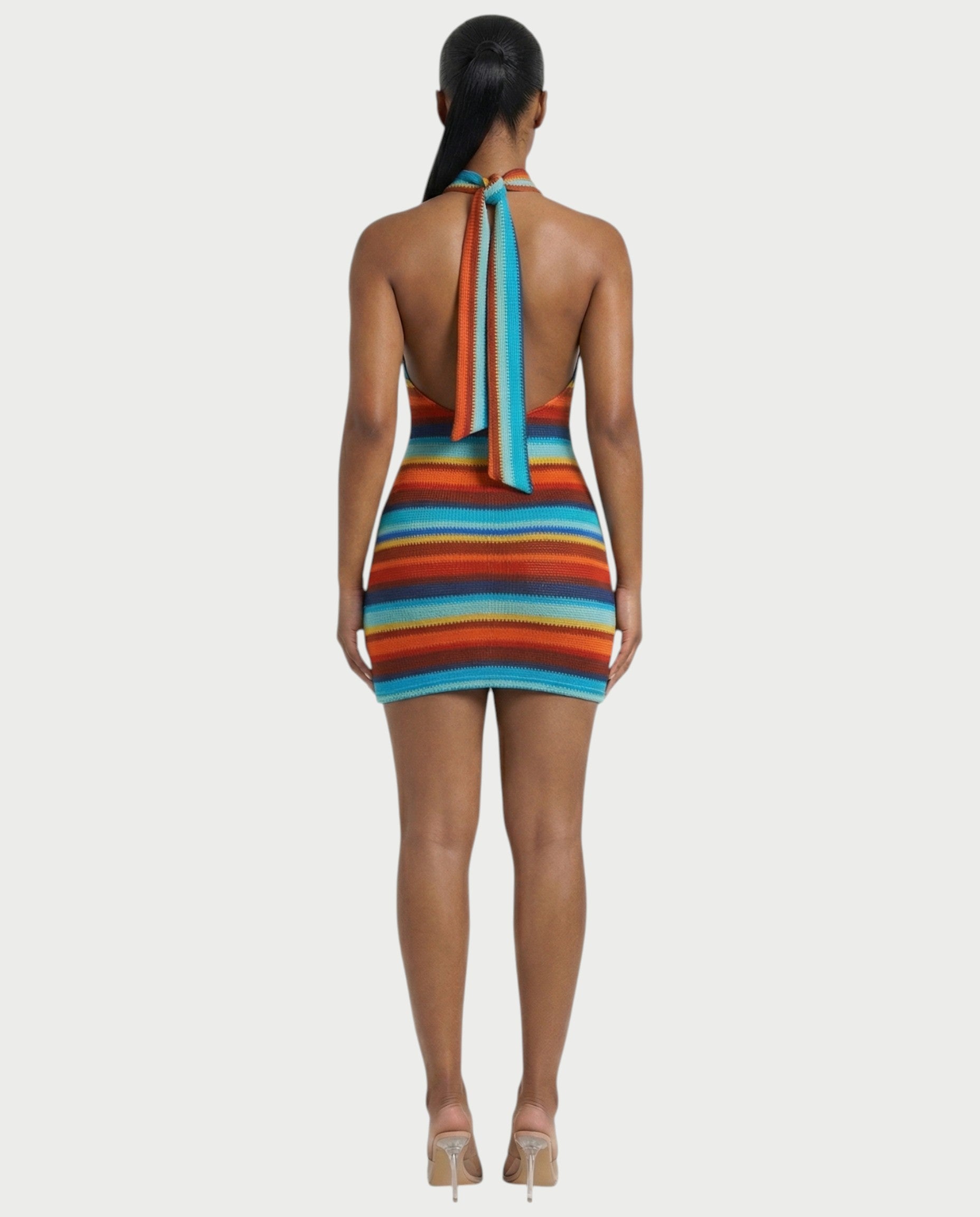 TARINA Knit Halter Tie-Back Bodycon Mini Dress