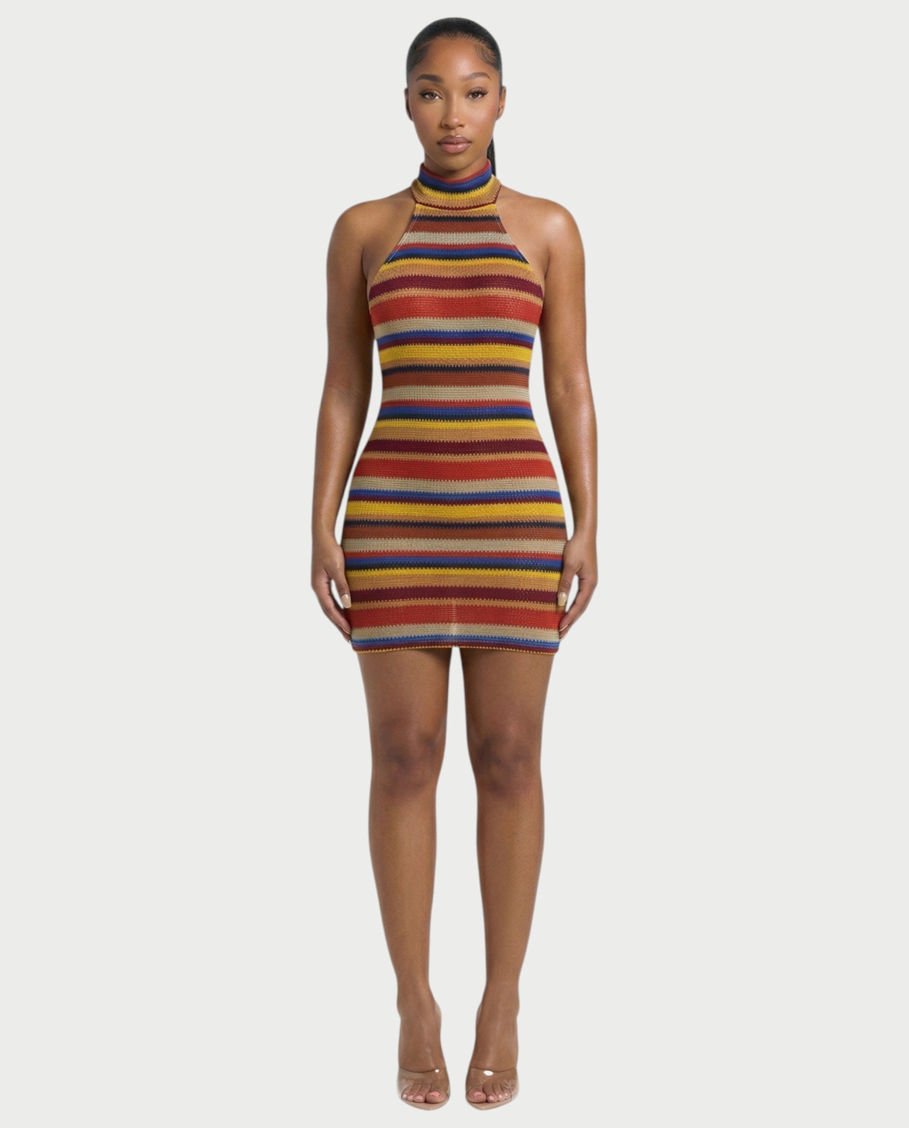 TARINA Knit Halter Tie-Back Bodycon Mini Dress