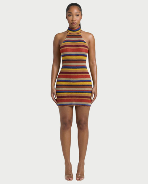 TARINA Knit Halter Tie-Back Bodycon Mini Dress