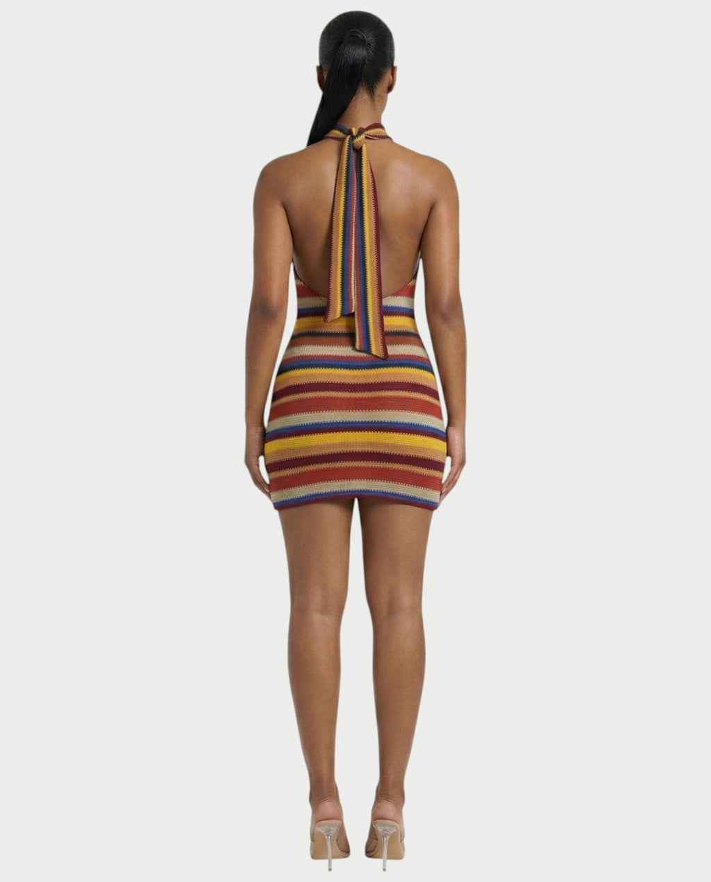 TARINA Knit Halter Tie-Back Bodycon Mini Dress
