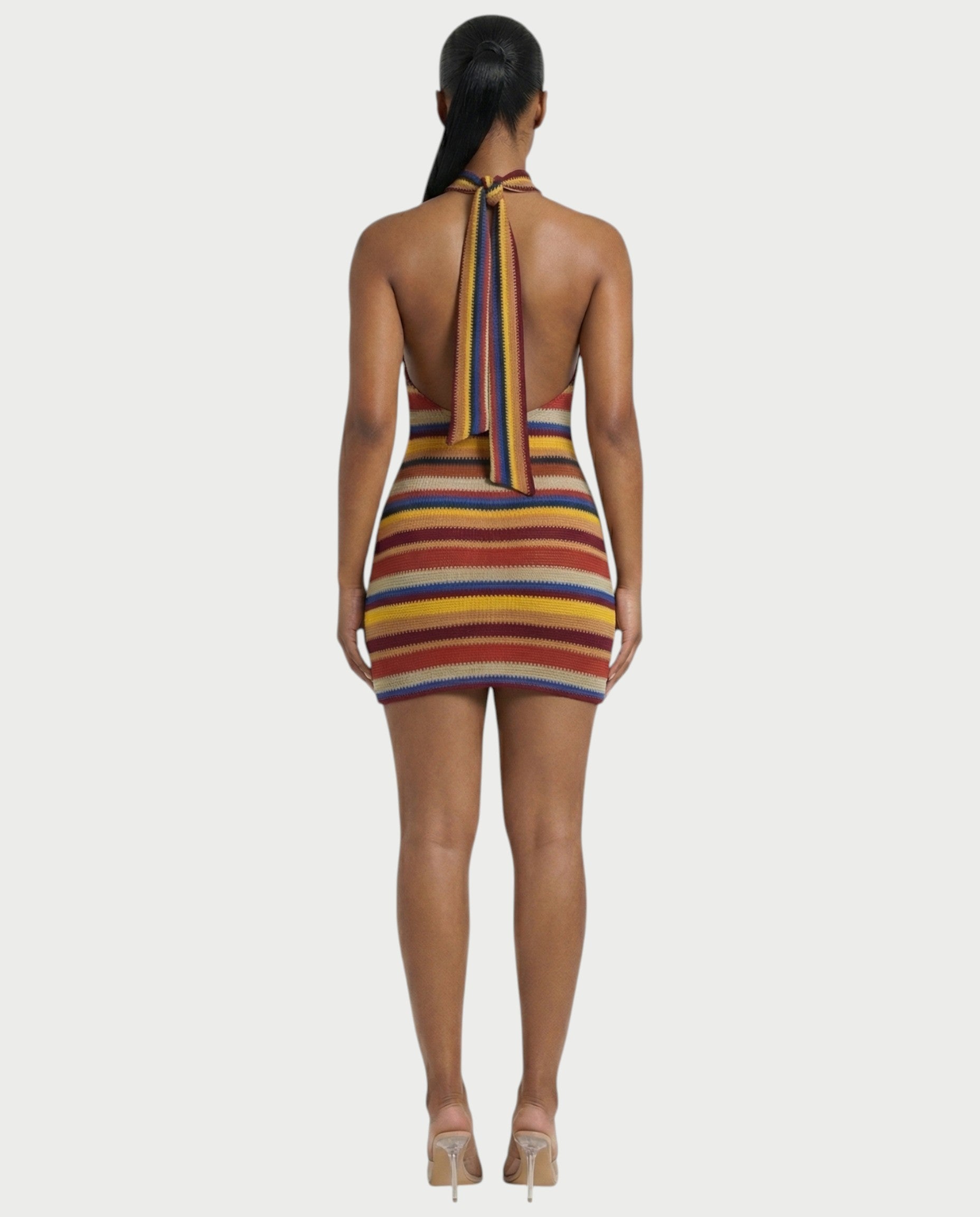 TARINA Knit Halter Tie-Back Bodycon Mini Dress