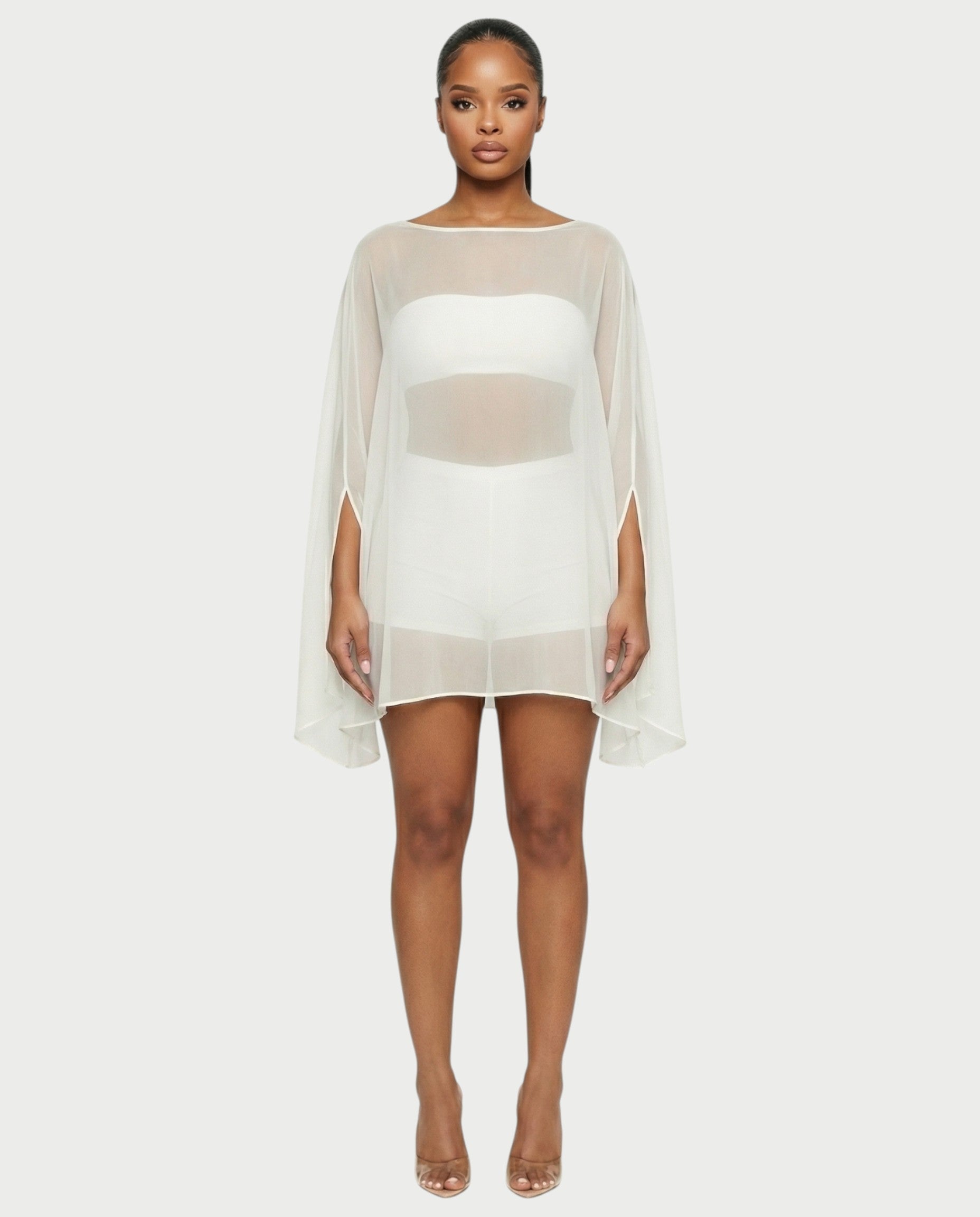 ALMIRA Sheer Mesh Blouse Cover-Up Top