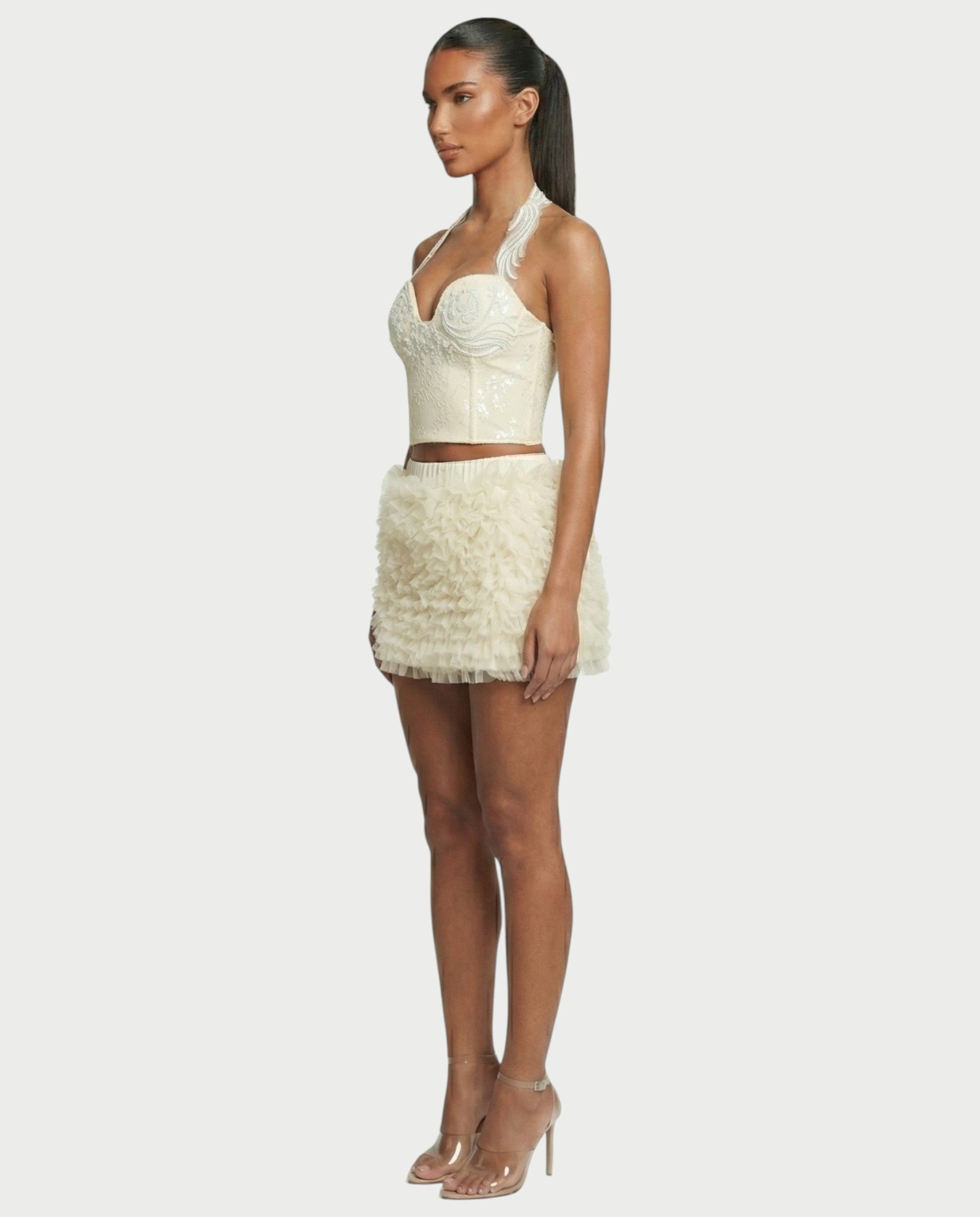 NIXIE Sequin Floral Corset Crop Top & Ruffle Skirt Set