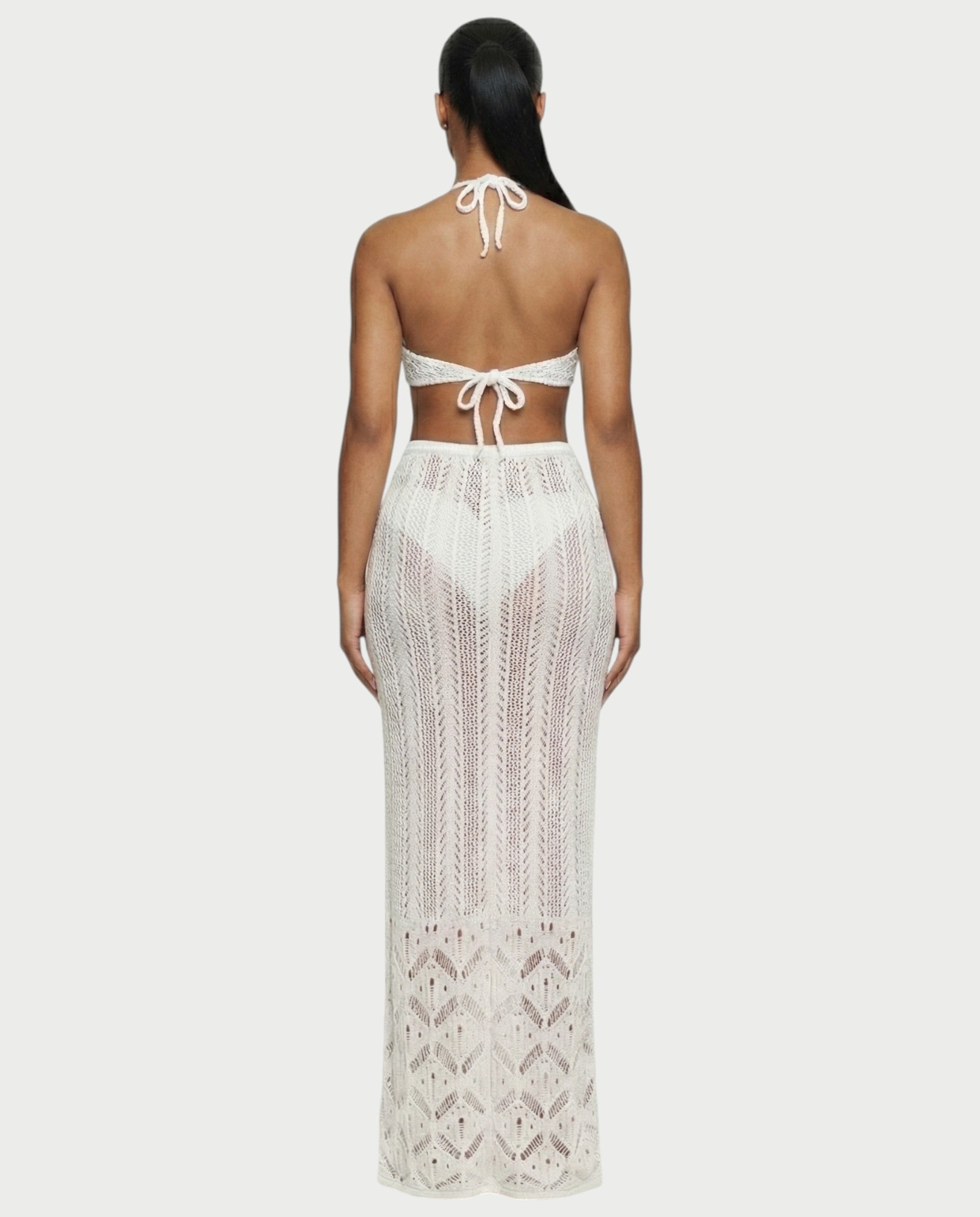 BERYN Crochet Rose Halter Top & Maxi Skirt Set