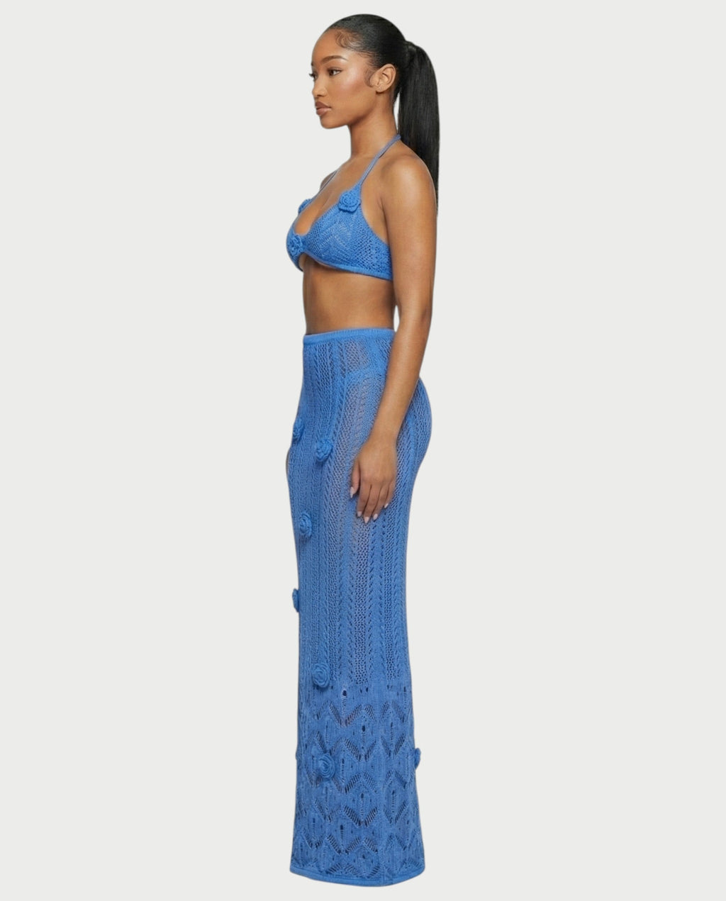 BERYN Crochet Rose Halter Top & Maxi Skirt Set