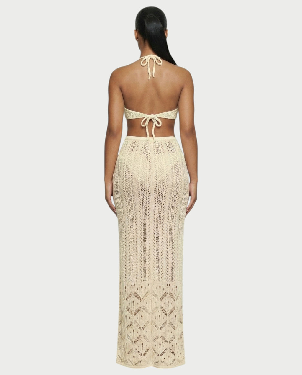 BERYN Crochet Rose Halter Top & Maxi Skirt Set
