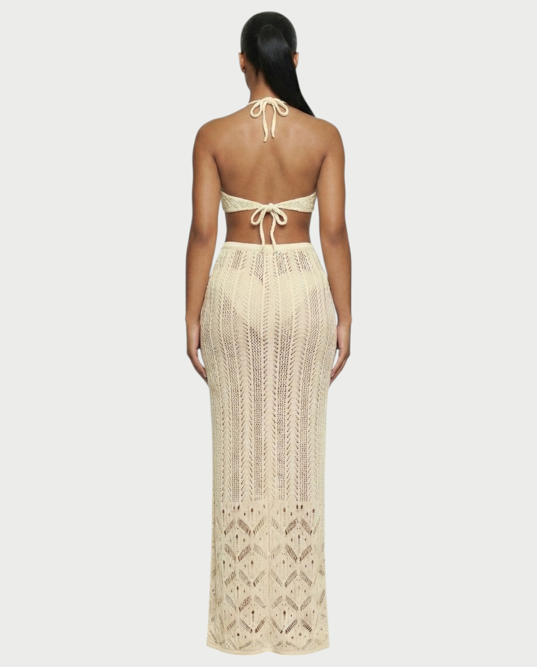 BERYN Crochet Rose Halter Top & Maxi Skirt Set