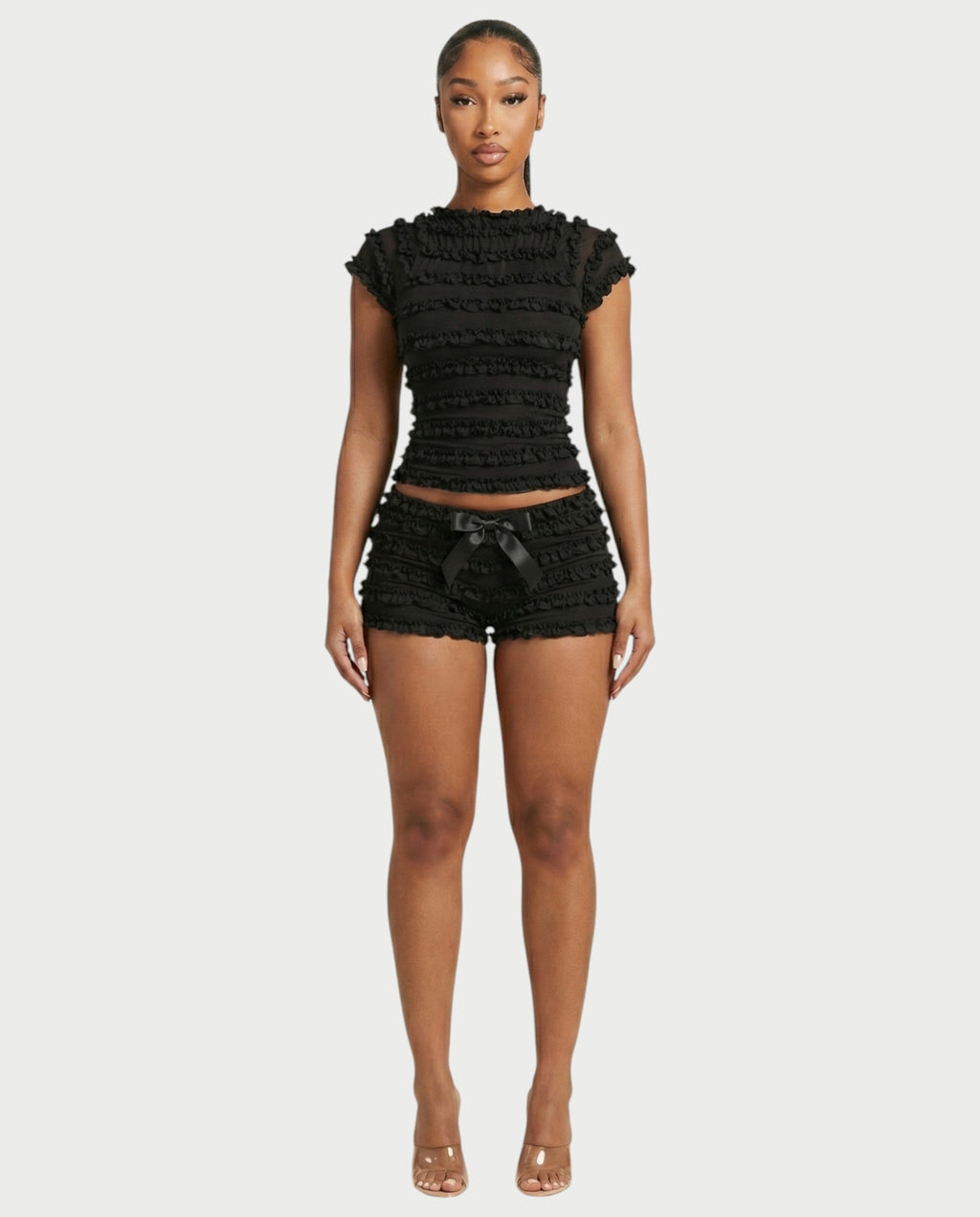 GALENA Ruffle Lace-Up Back Crop Top & Shorts Set