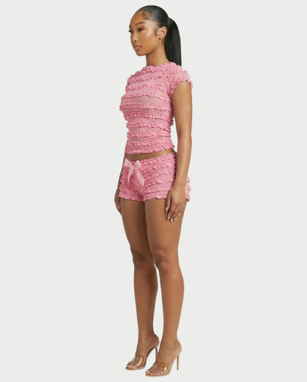 GALENA Ruffle Lace-Up Back Crop Top & Shorts Set