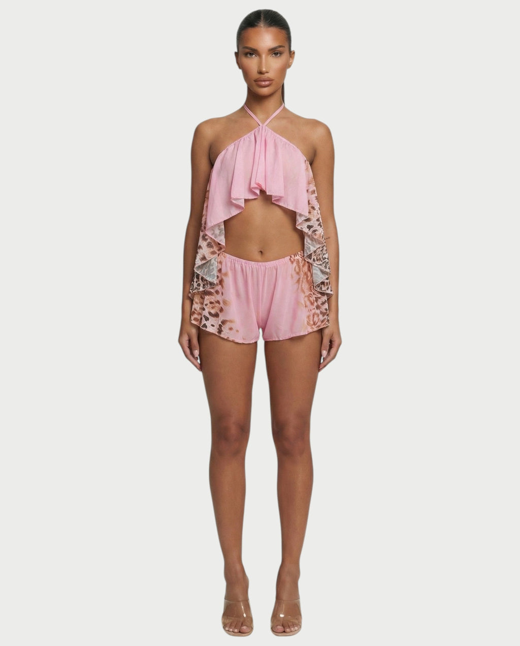 NERYA Leopard Backless Flowy Top & Shorts Set