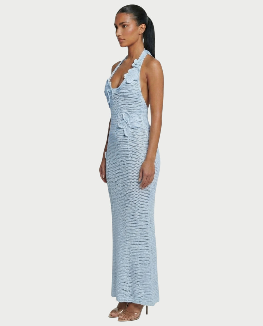 CESIA Crochet Backless Floral Appliqué Maxi Dress