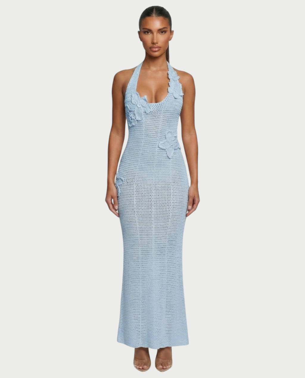 CESIA Crochet Backless Floral Appliqué Maxi Dress