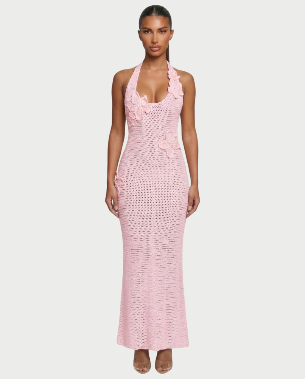 CESIA Crochet Backless Floral Appliqué Maxi Dress
