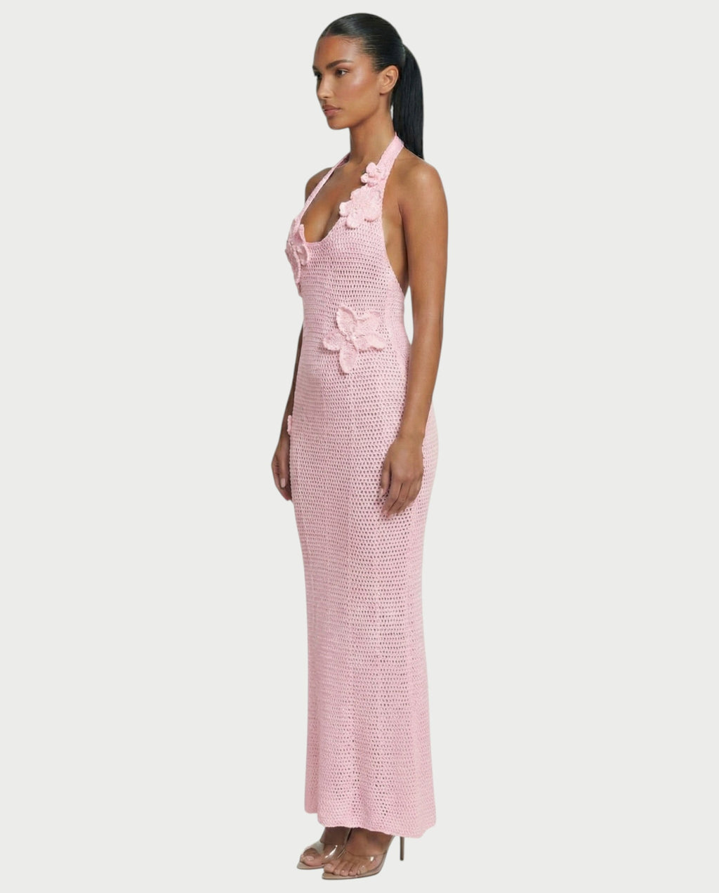 CESIA Crochet Backless Floral Appliqué Maxi Dress