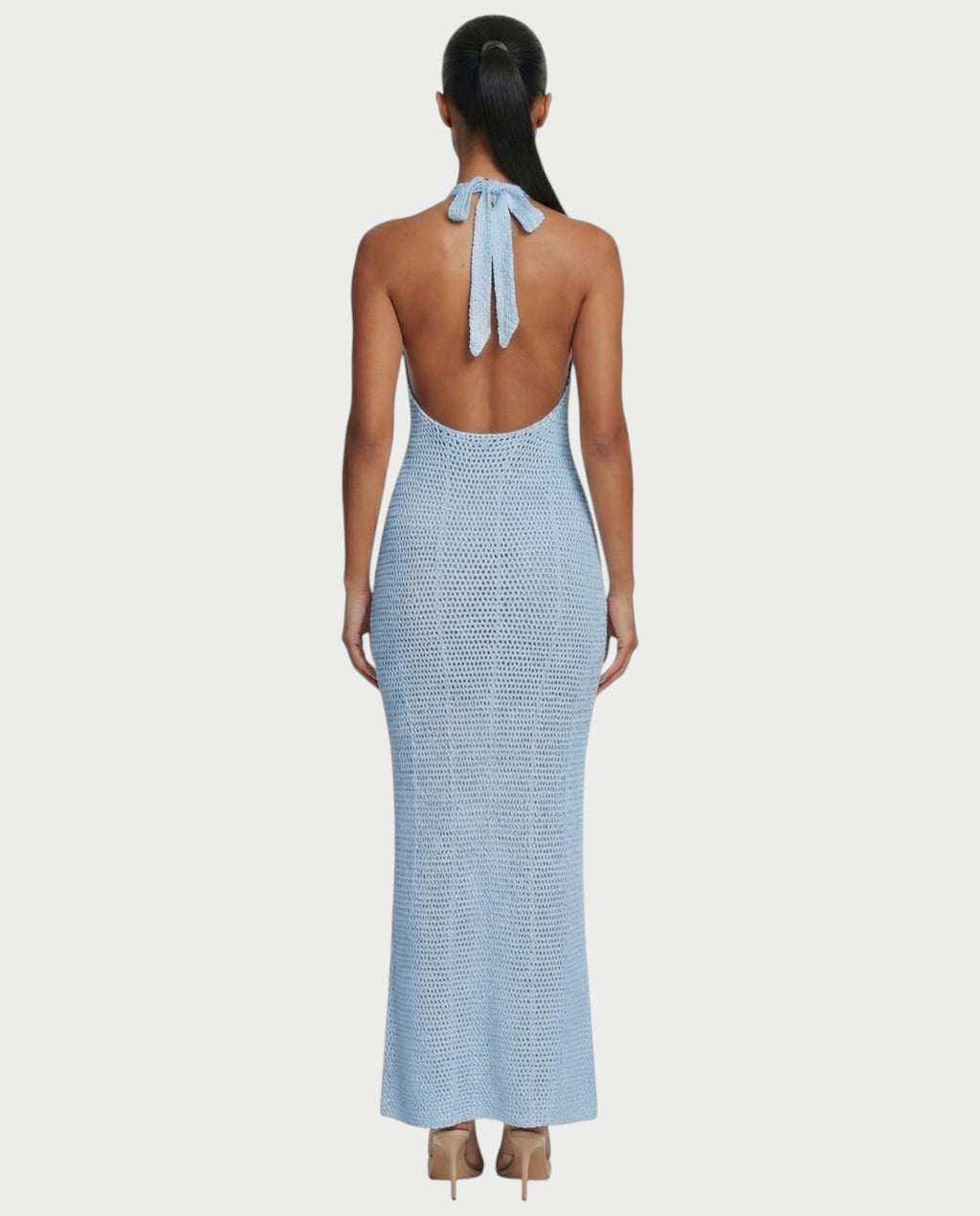 CESIA Crochet Backless Floral Appliqué Maxi Dress