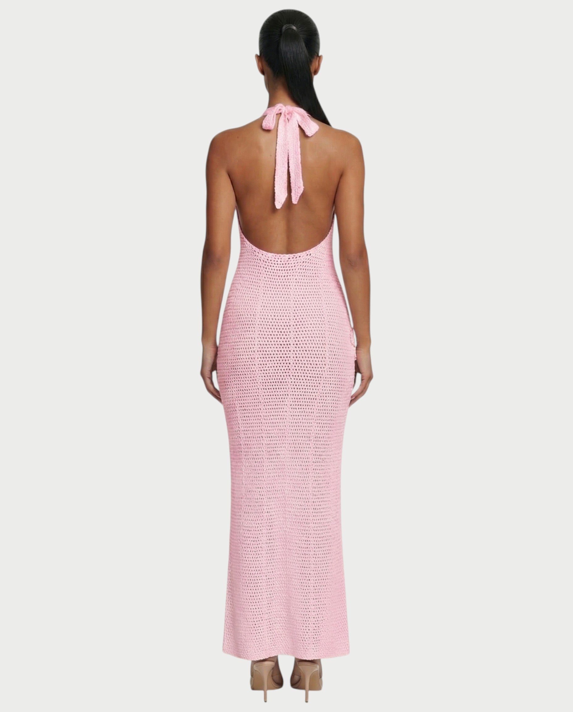 CESIA Crochet Backless Floral Appliqué Maxi Dress