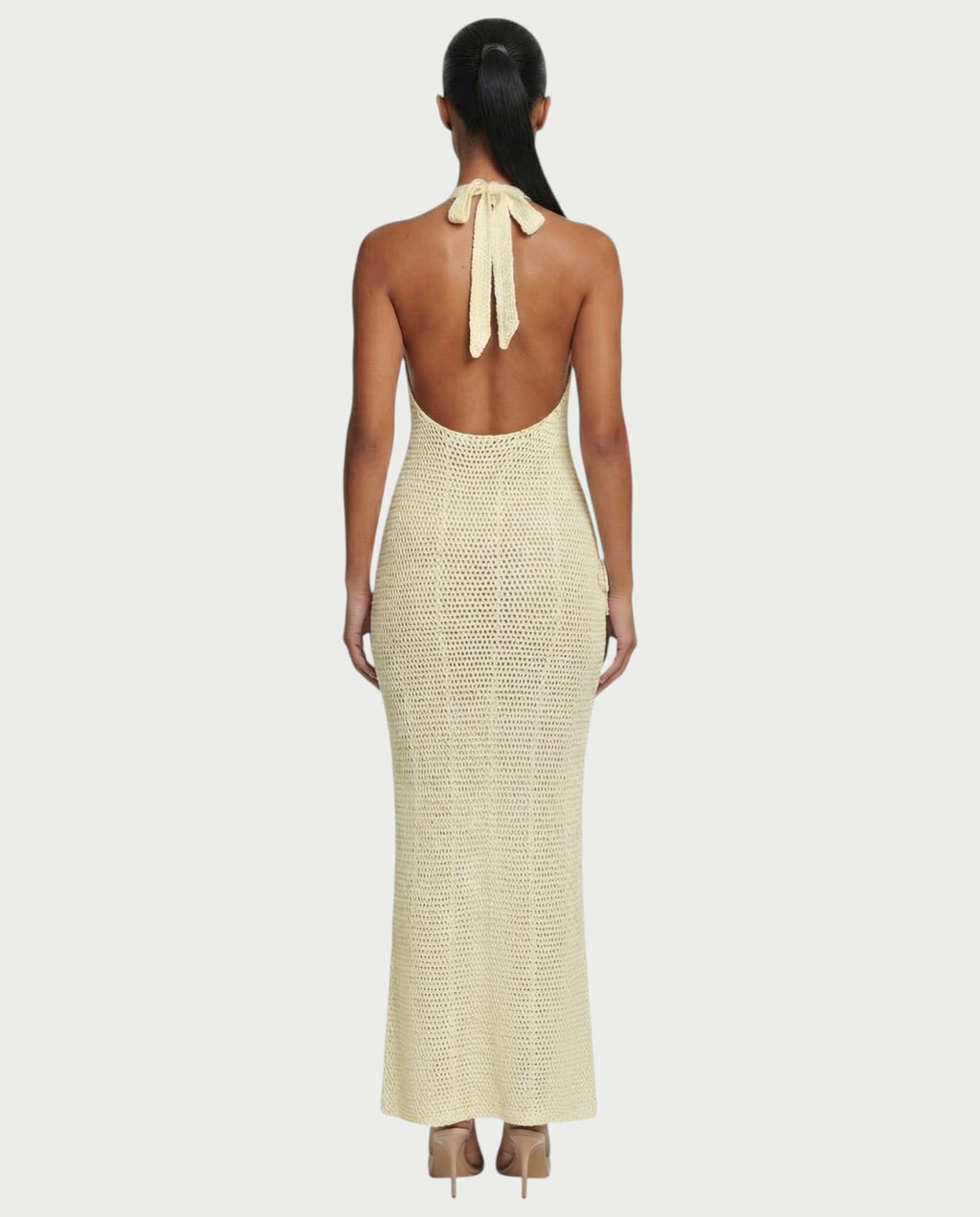 CESIA Crochet Backless Floral Appliqué Maxi Dress