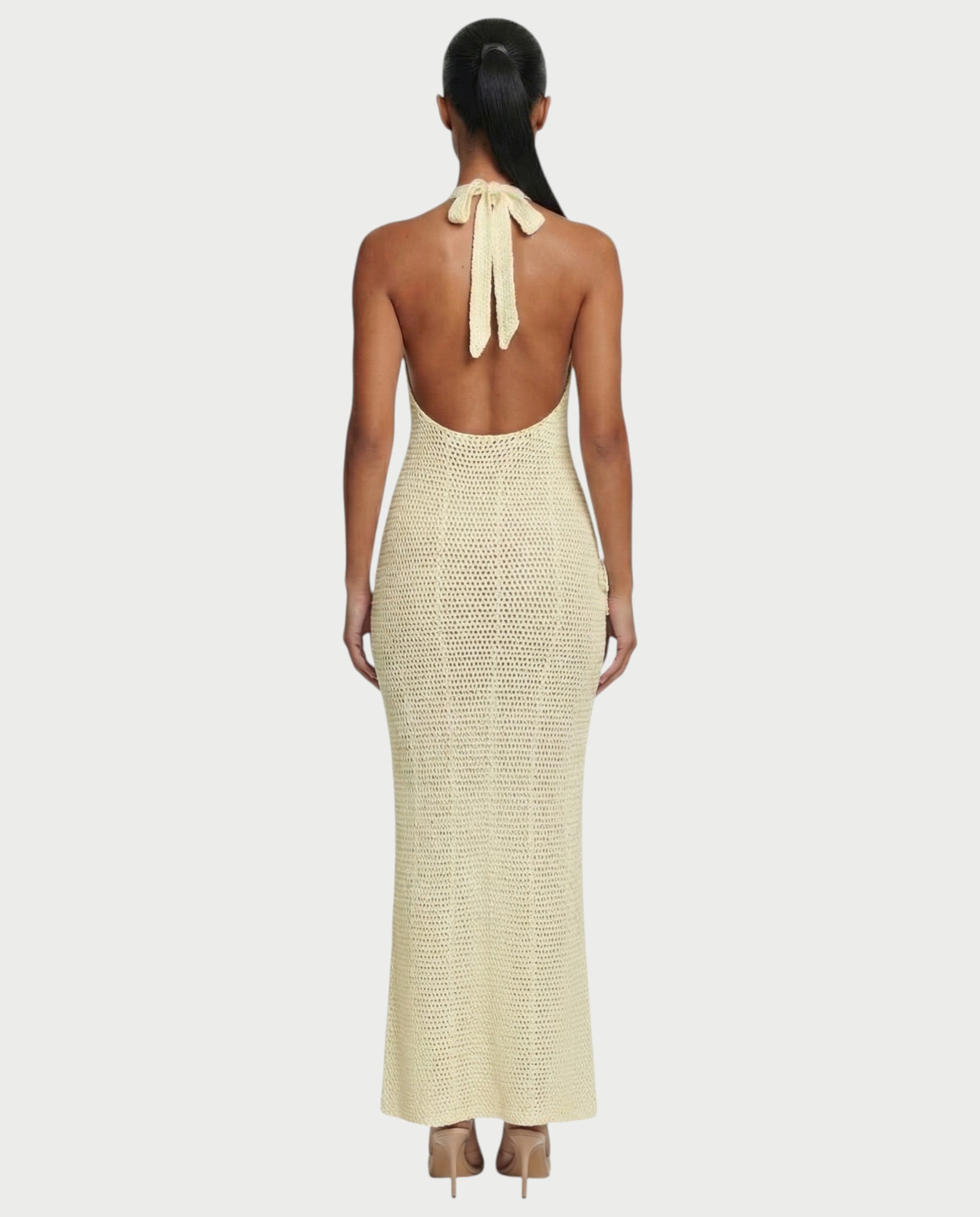 CESIA Crochet Backless Floral Appliqué Maxi Dress