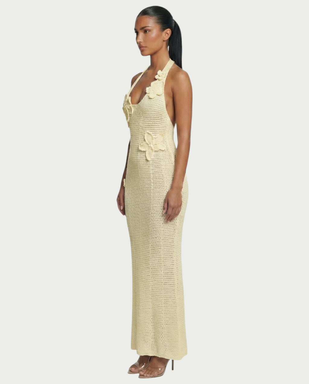CESIA Crochet Backless Floral Appliqué Maxi Dress