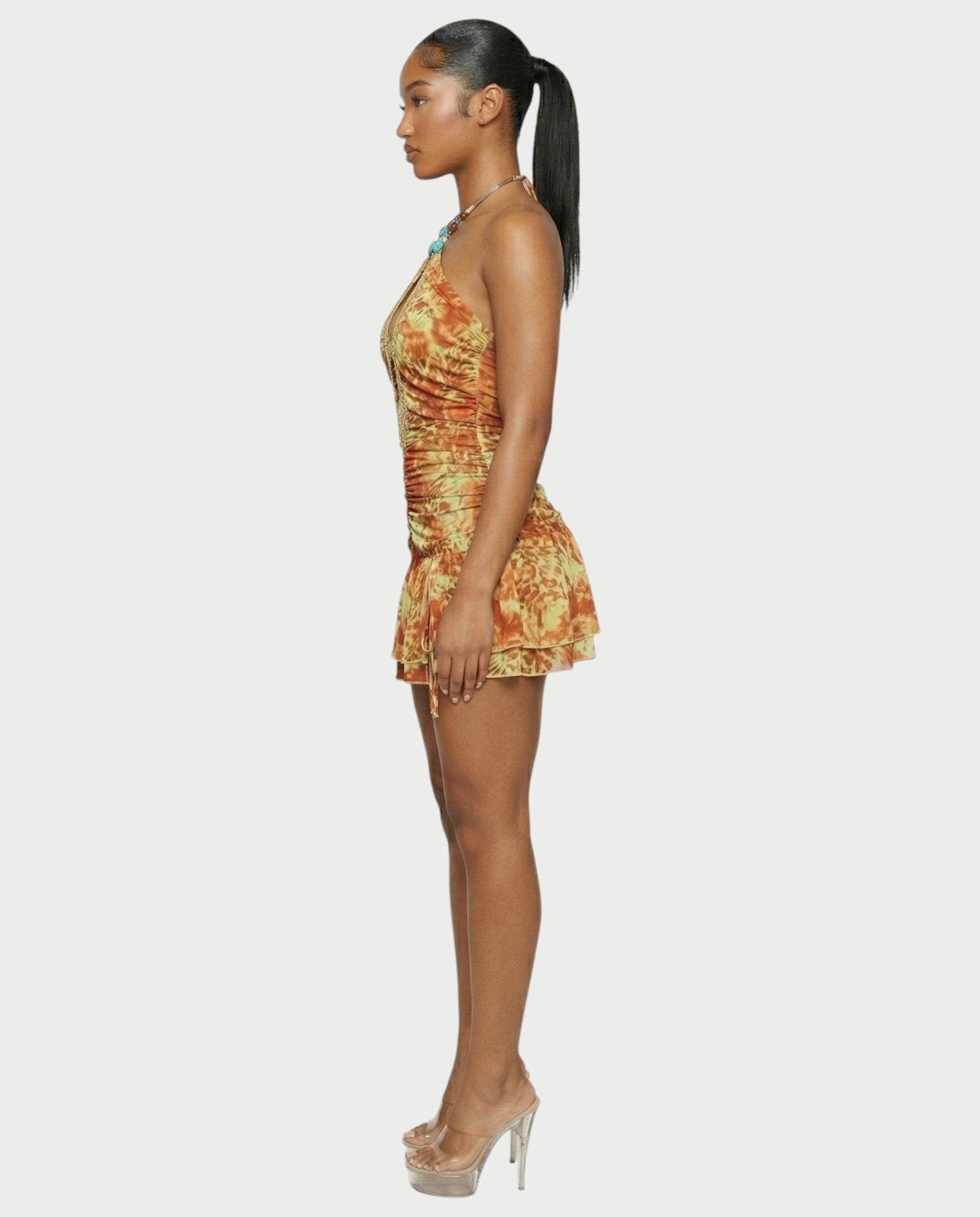 ENARA Sequin Ruched Cutout Bodycon Mini Dress