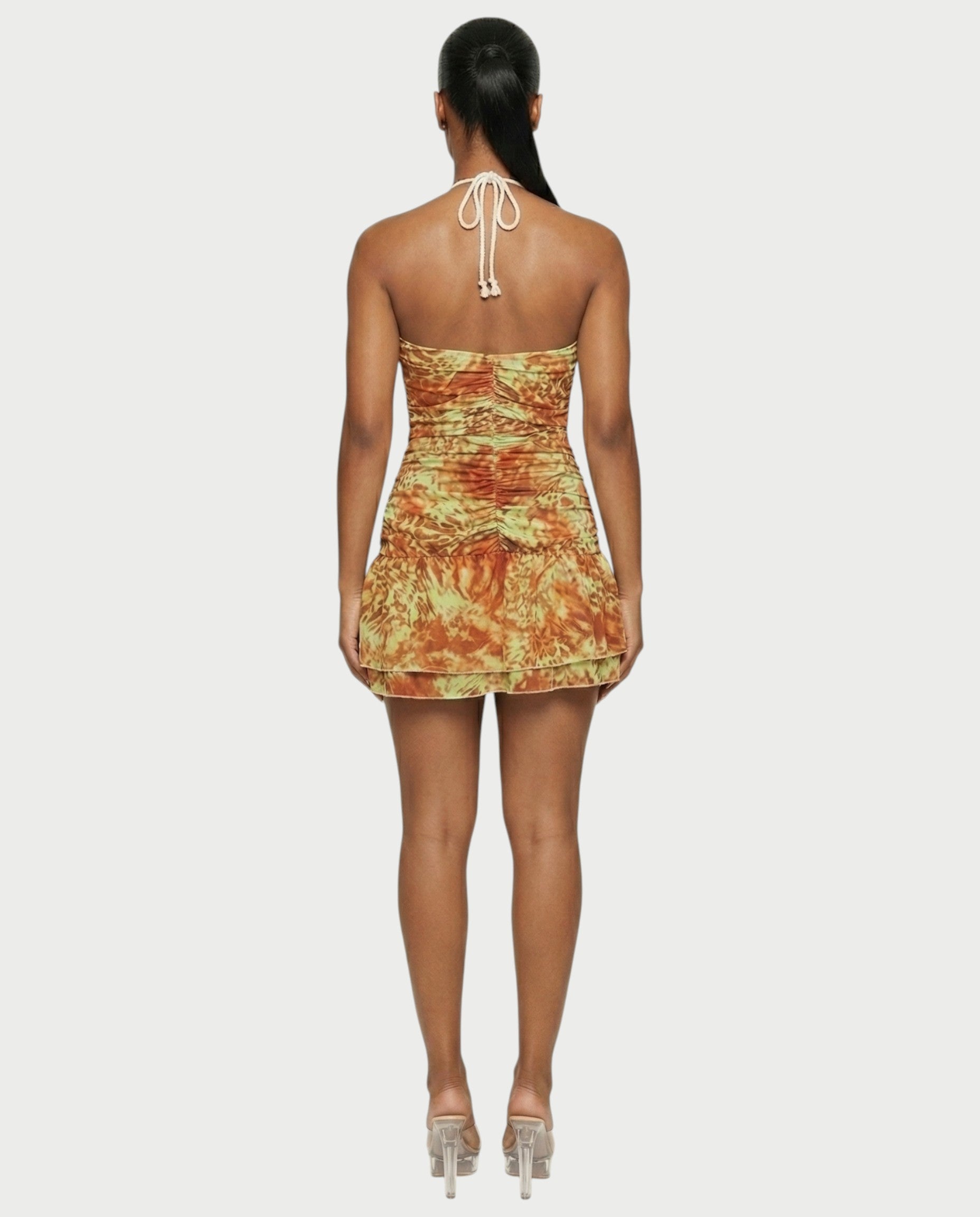 ENARA Sequin Ruched Cutout Bodycon Mini Dress