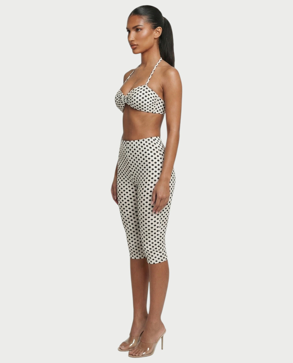 DARYA Polka Dot Bandeau Halter Top & Capri Pants Set