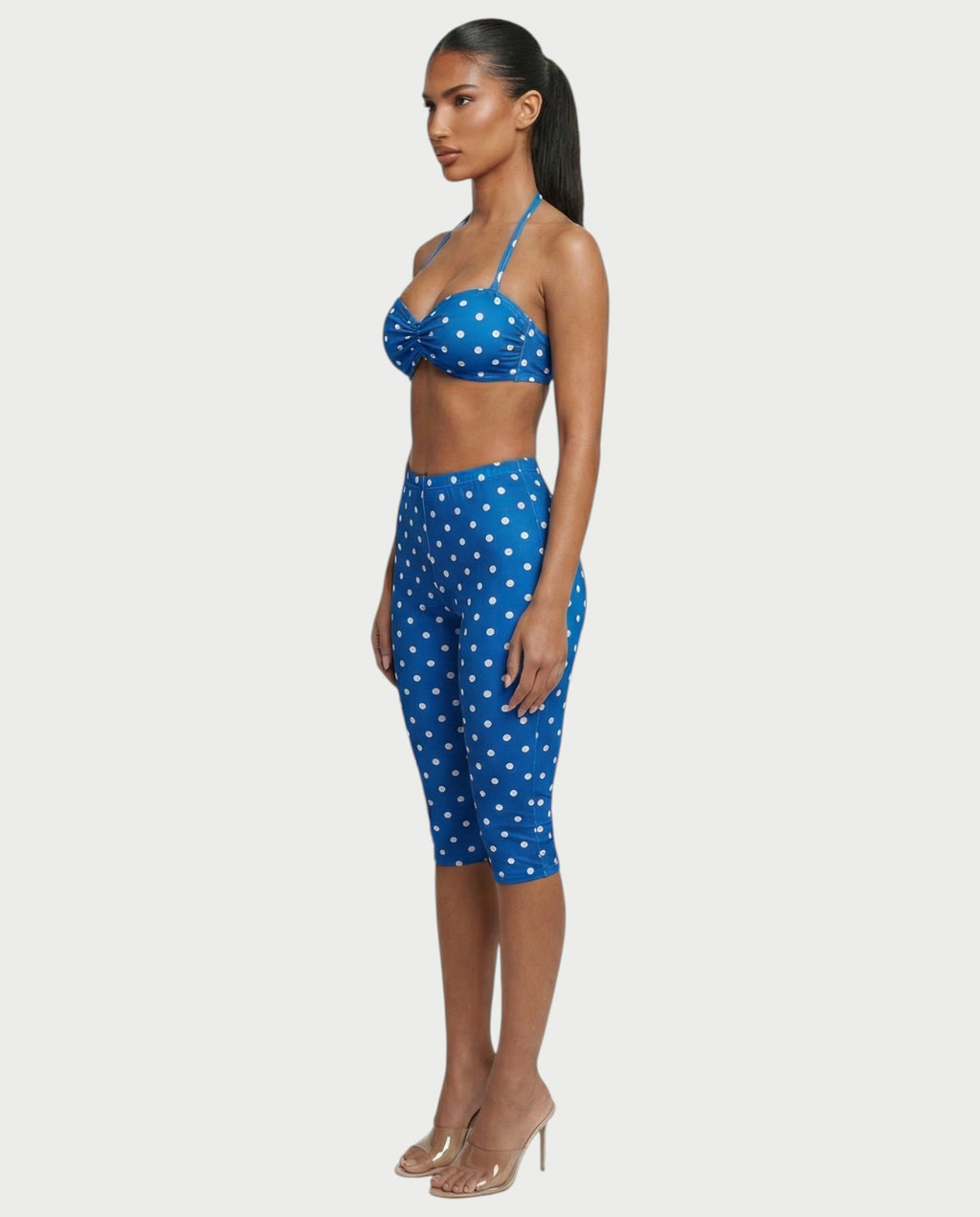 DARYA Polka Dot Bandeau Halter Top & Capri Pants Set