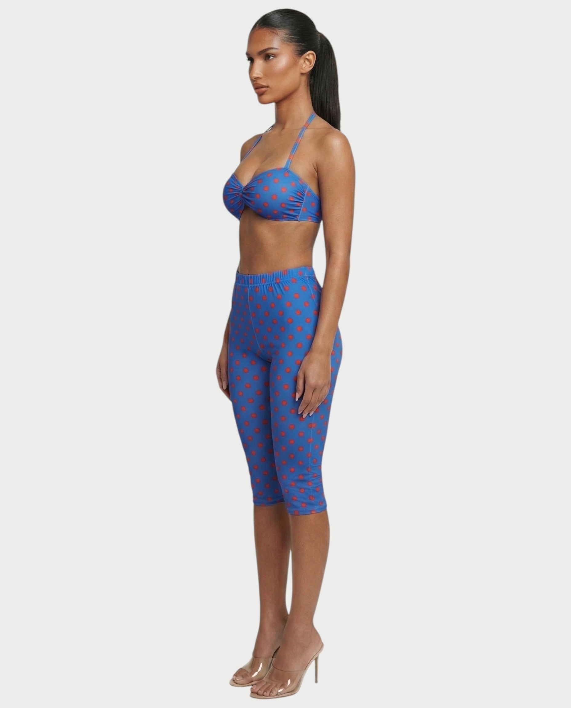DARYA Polka Dot Bandeau Halter Top & Capri Pants Set