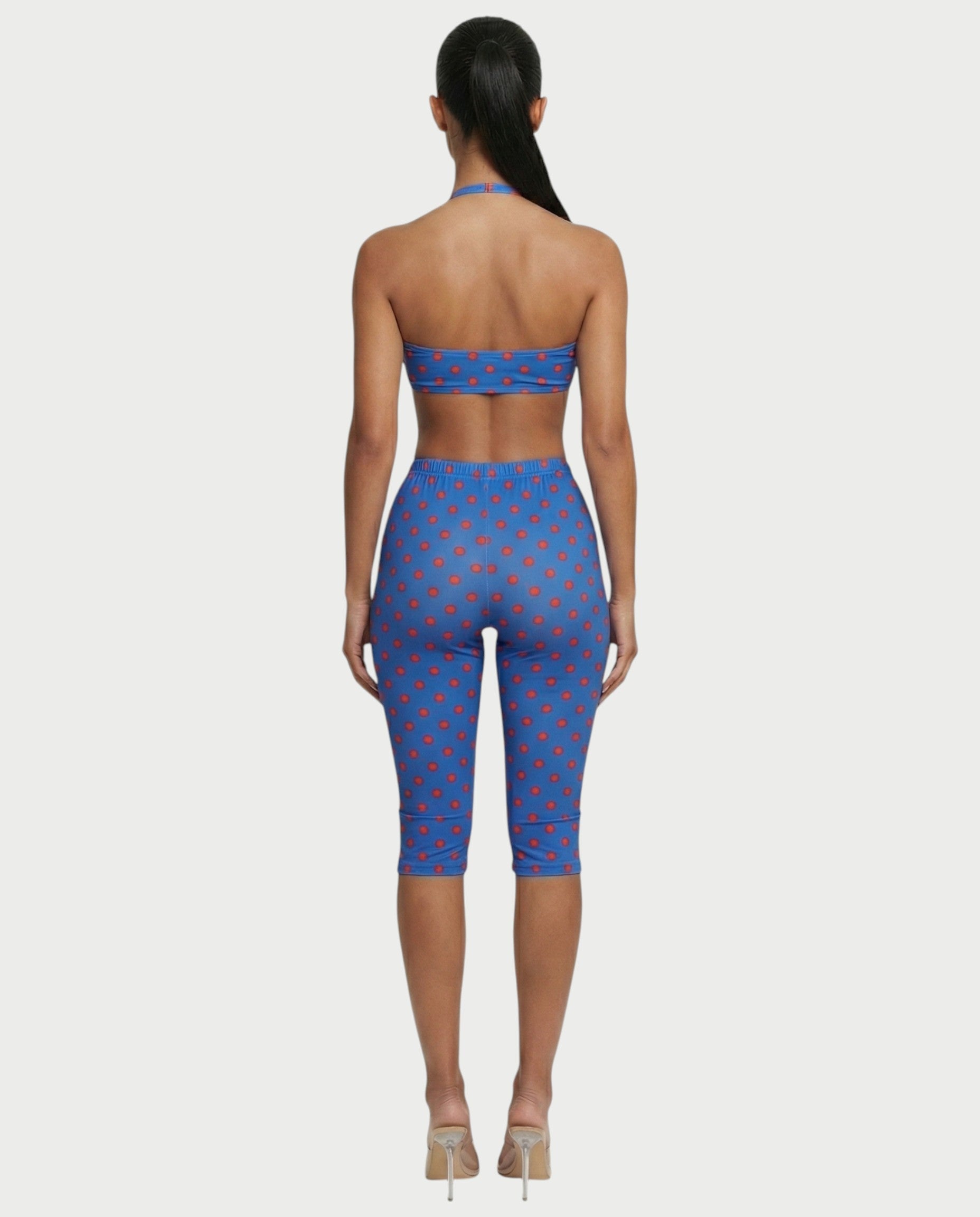 DARYA Polka Dot Bandeau Halter Top & Capri Pants Set
