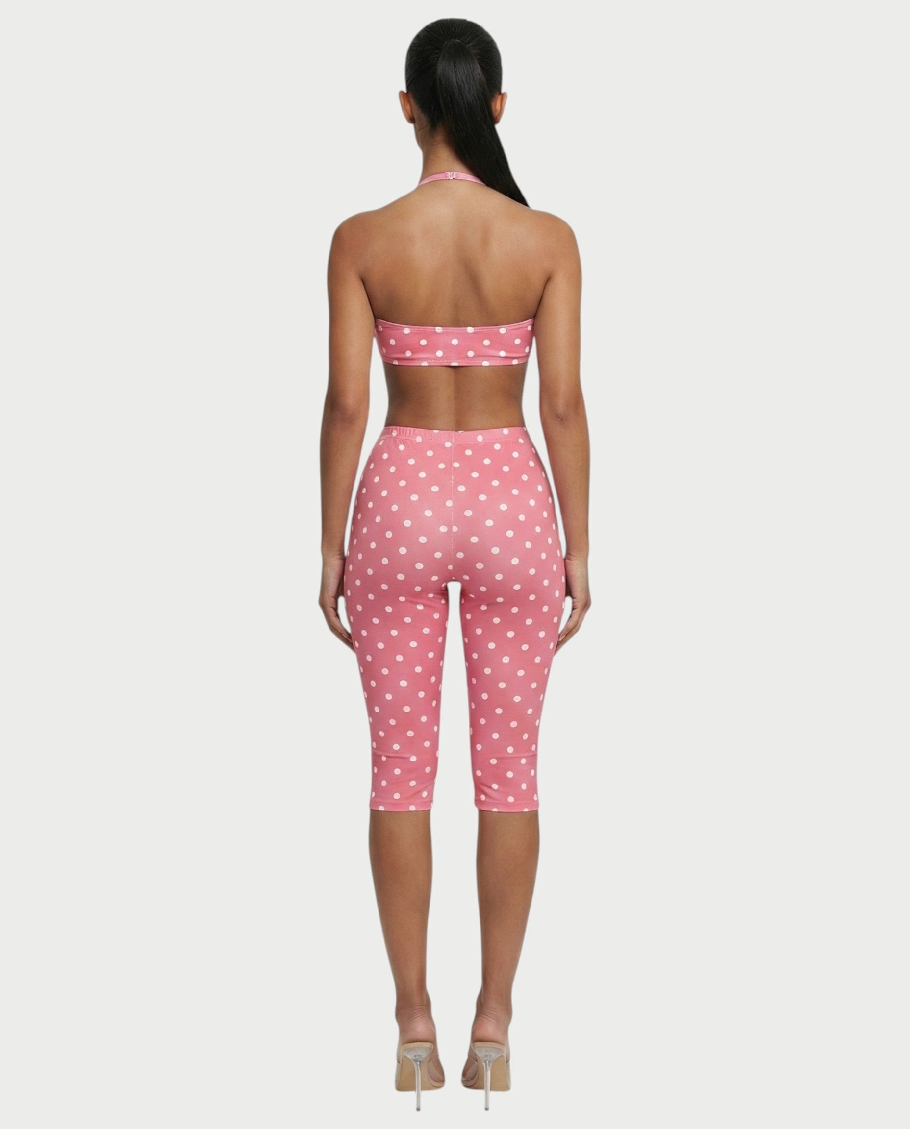 DARYA Polka Dot Bandeau Halter Top & Capri Pants Set