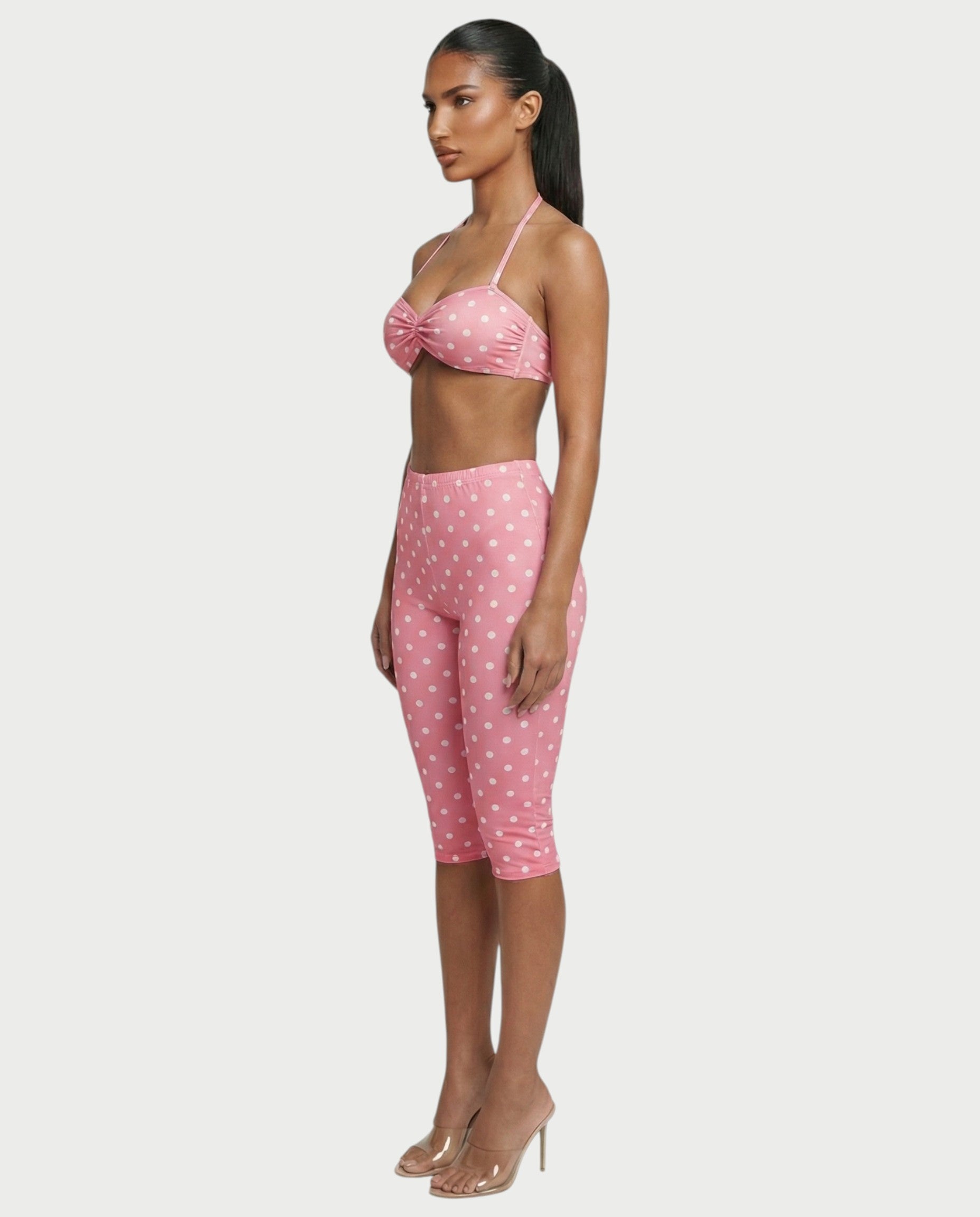 DARYA Polka Dot Bandeau Halter Top & Capri Pants Set