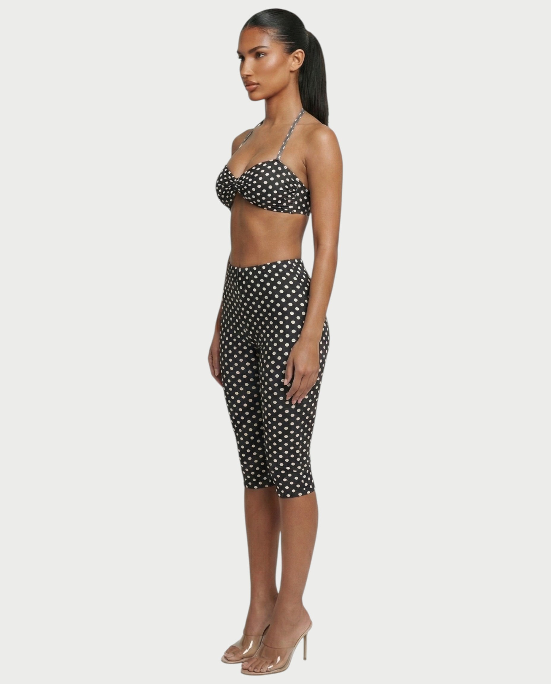 DARYA Polka Dot Bandeau Halter Top & Capri Pants Set