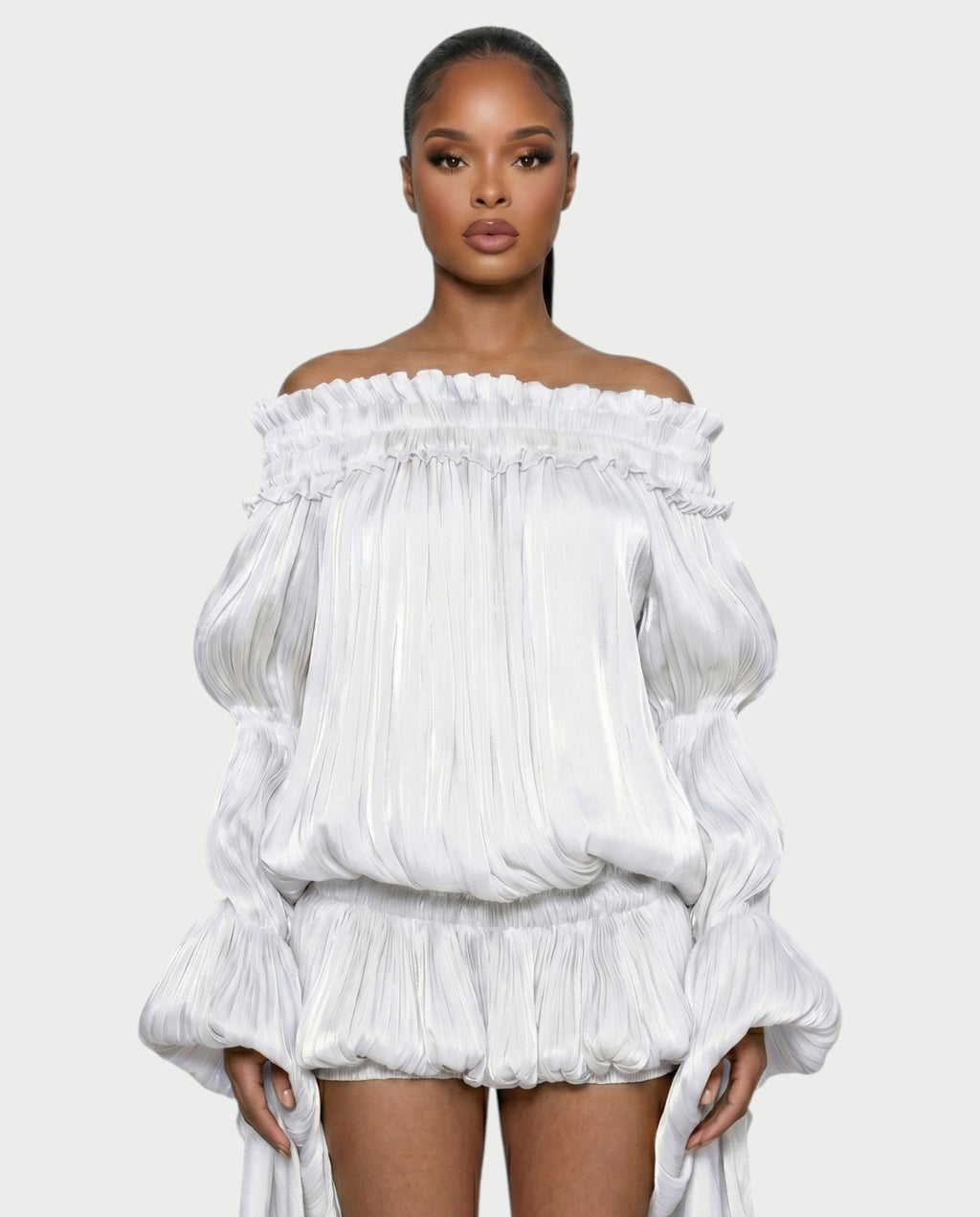 MORYA Off-Shoulder Ruffle Sheer Sleeve Mini Dress