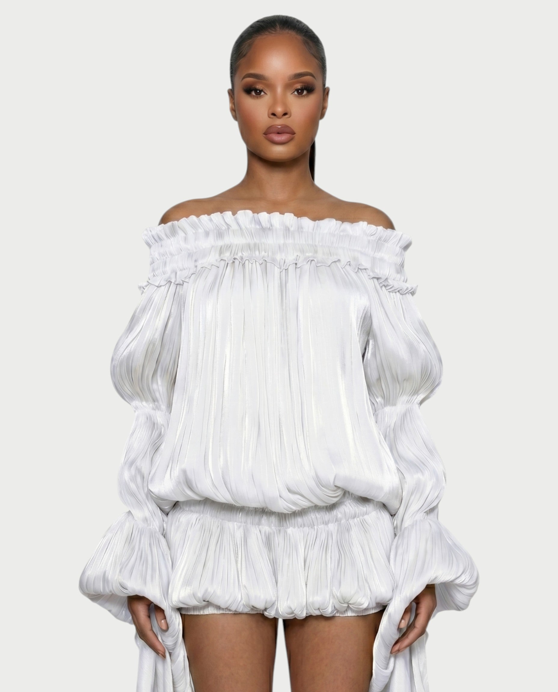 MORYA Off-Shoulder Ruffle Sheer Sleeve Mini Dress