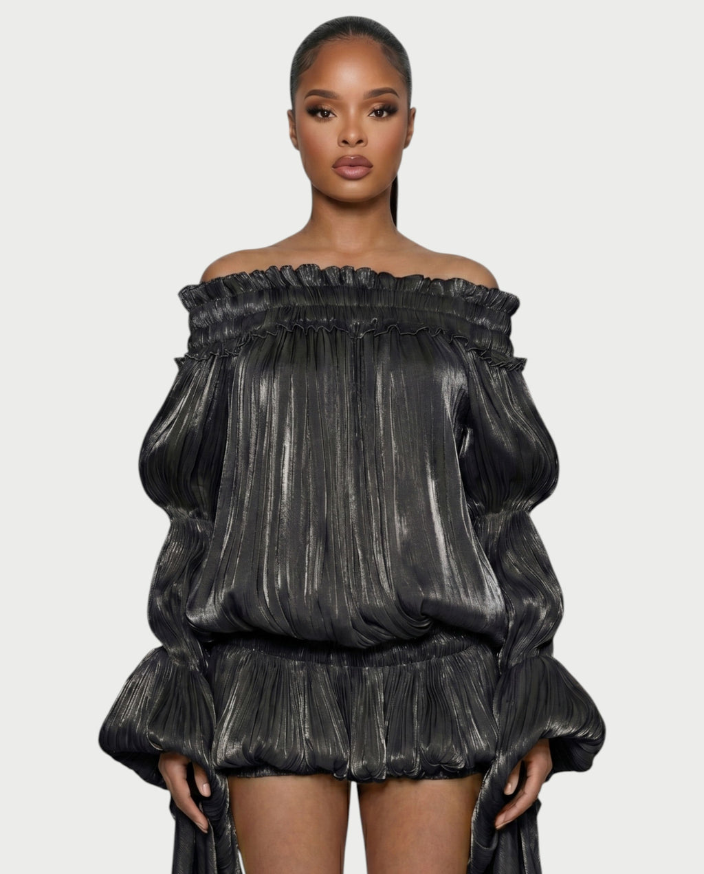 MORYA Off-Shoulder Ruffle Sheer Sleeve Mini Dress