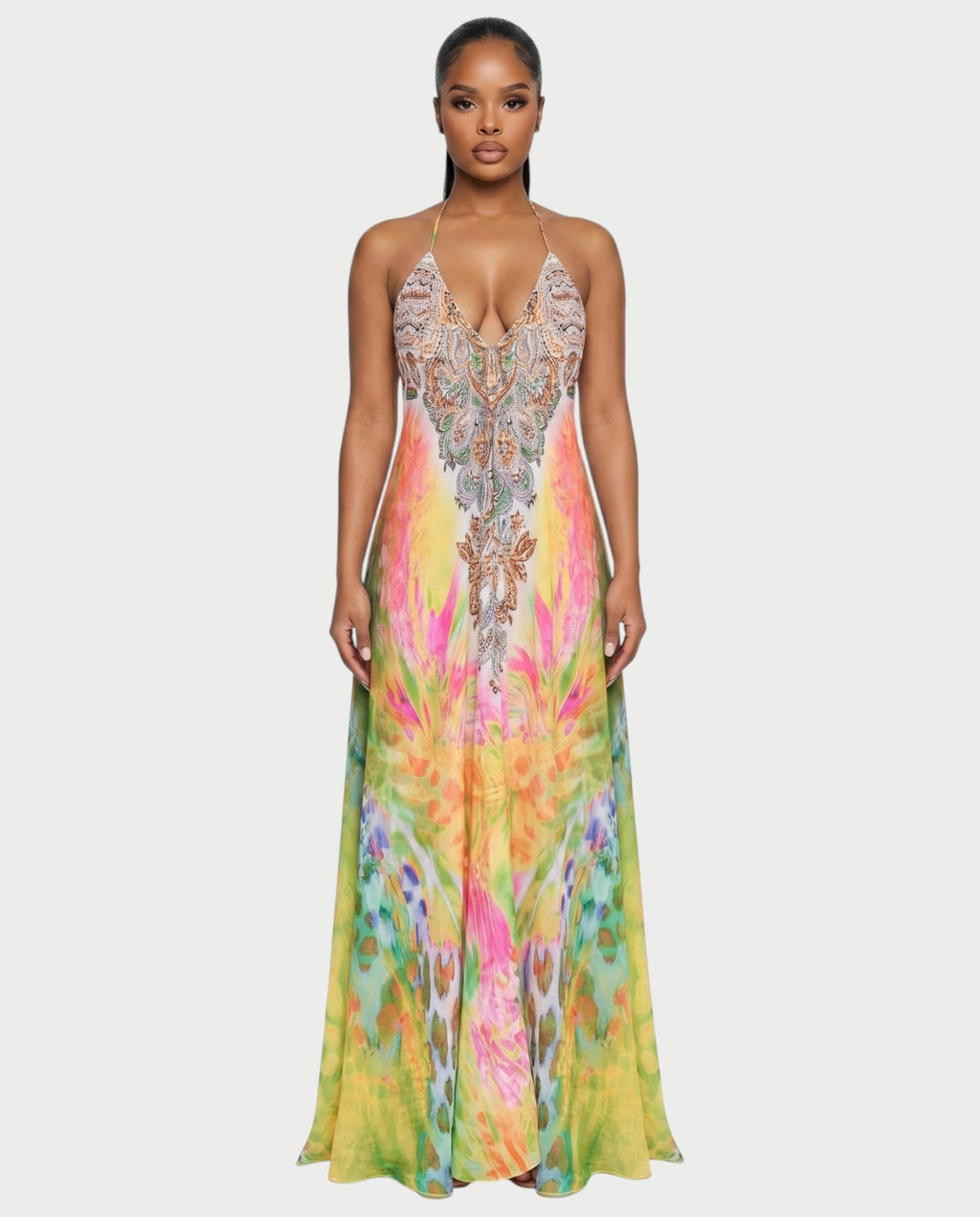 LEIRA Paisley Gradient Flowing Halter Maxi Dress