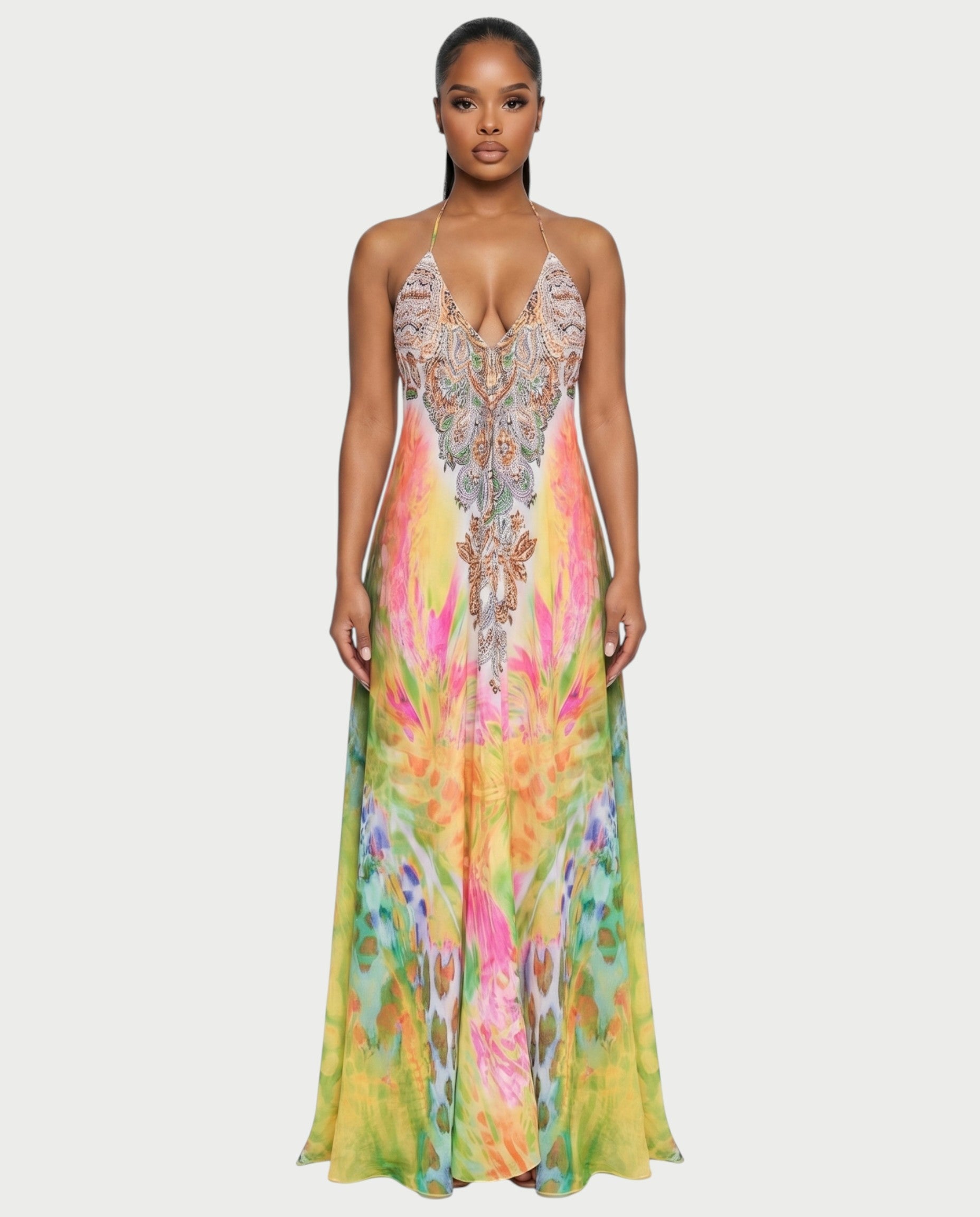 LEIRA Paisley Gradient Flowing Halter Maxi Dress