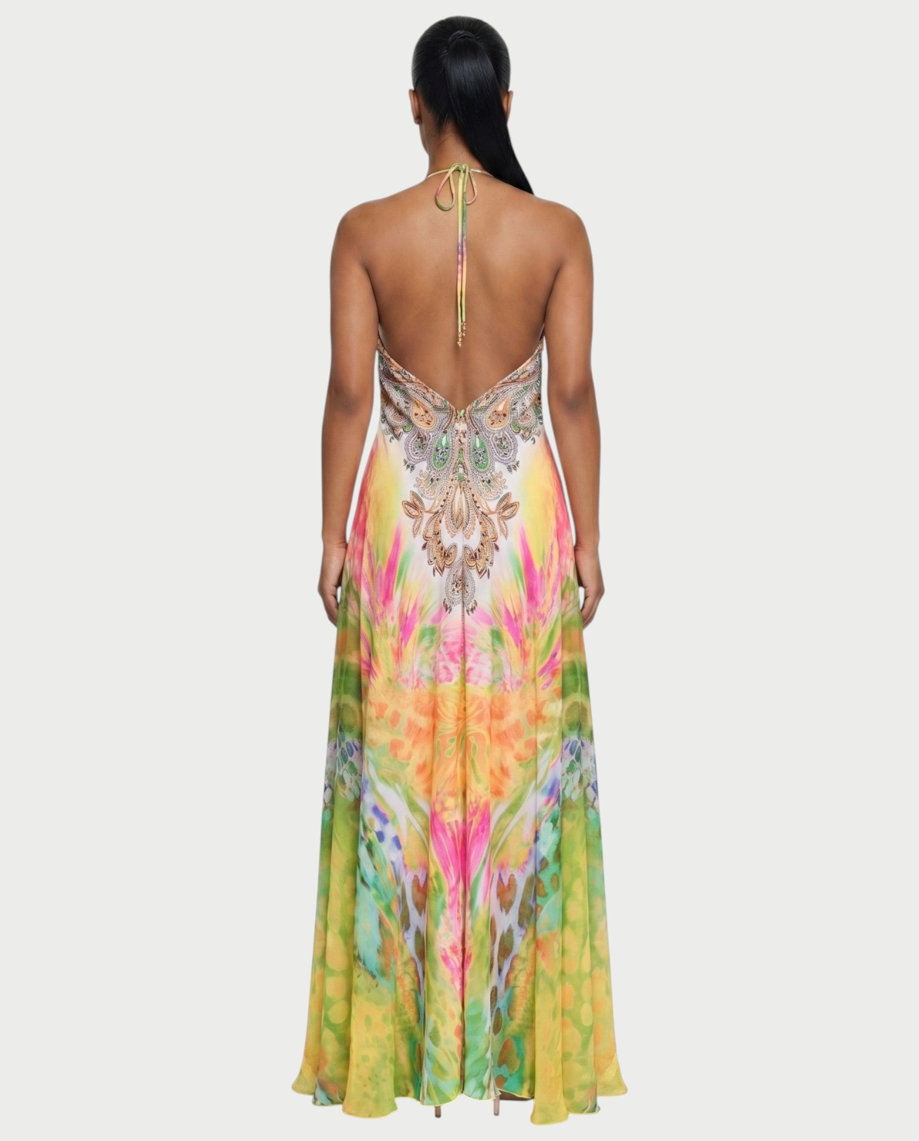 LEIRA Paisley Gradient Flowing Halter Maxi Dress