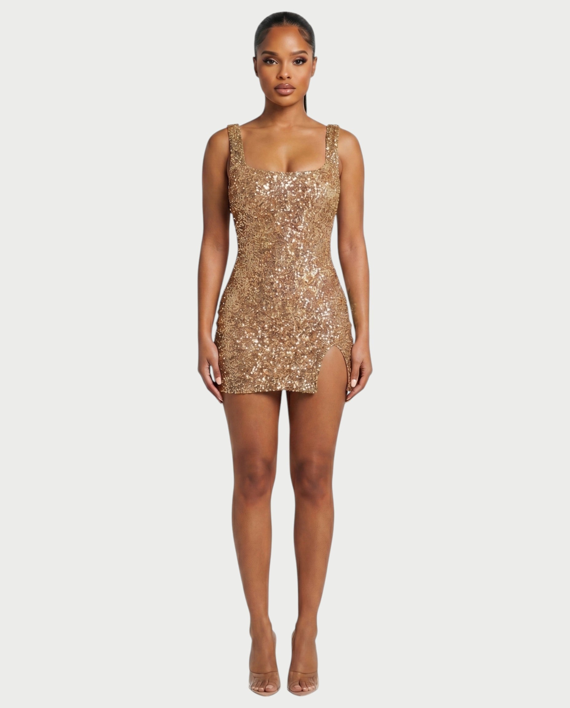 ABELA Sequin Scoop Neck Bodycon Mini Dress