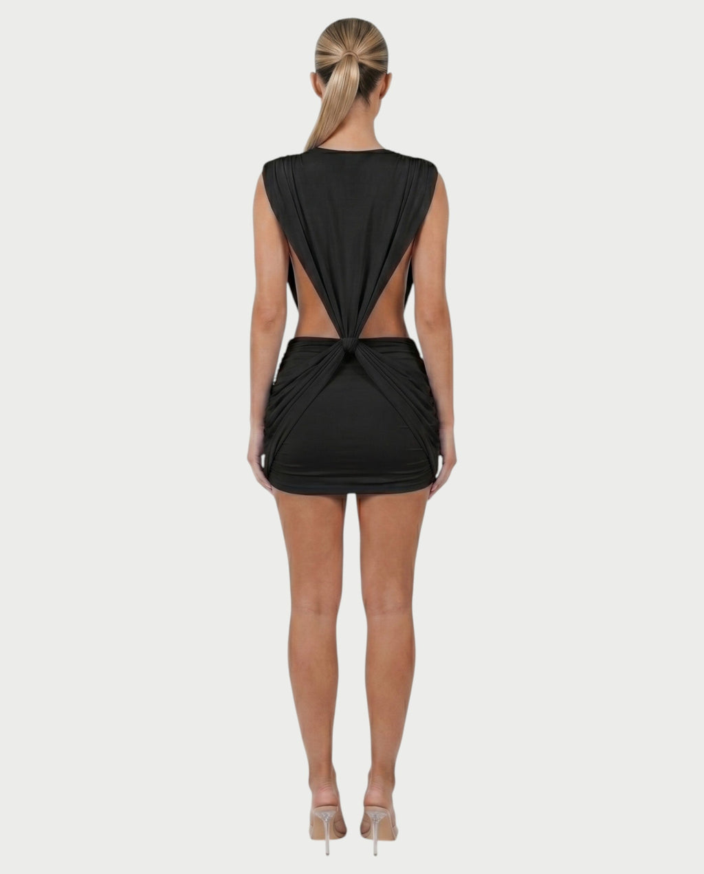 LAZEL Twist-Drape Backless Bodycon Mini Dress