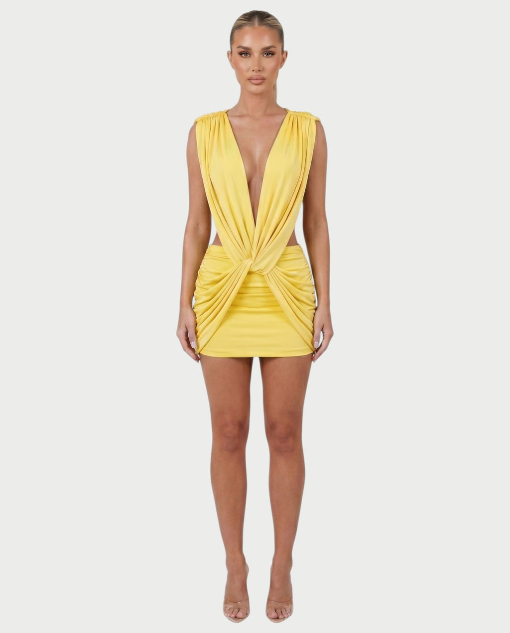 LAZEL Twist-Drape Backless Bodycon Mini Dress