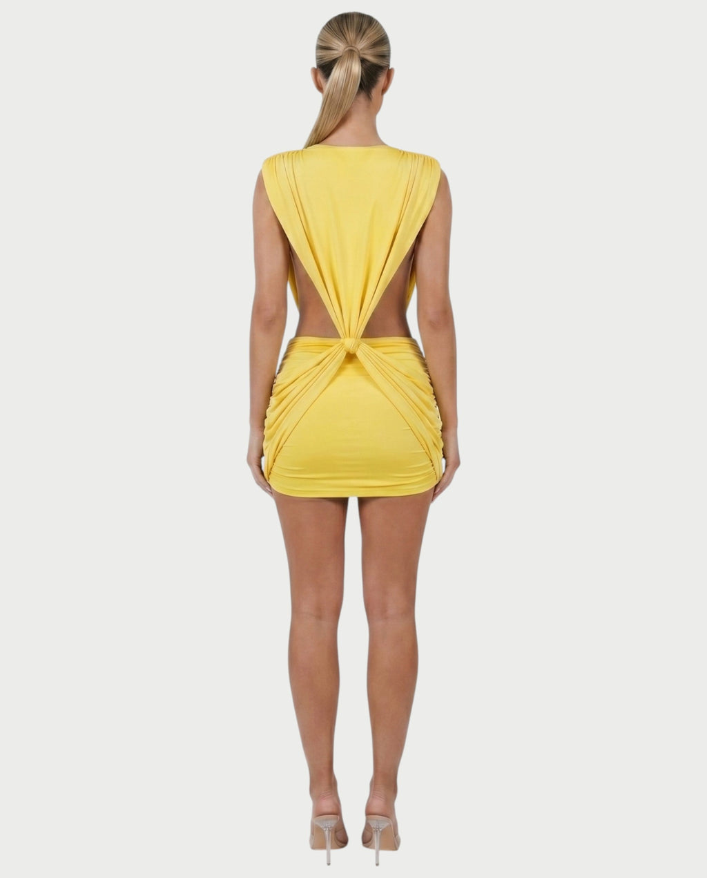 LAZEL Twist-Drape Backless Bodycon Mini Dress