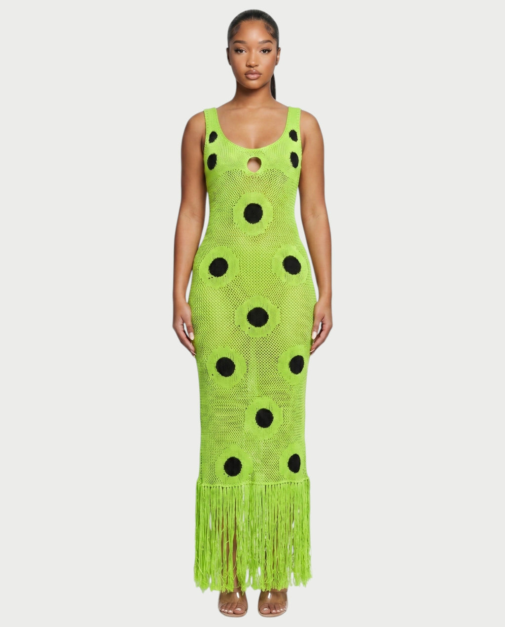 TALEYA Crochet Polka Dot Bodycon Maxi Dress