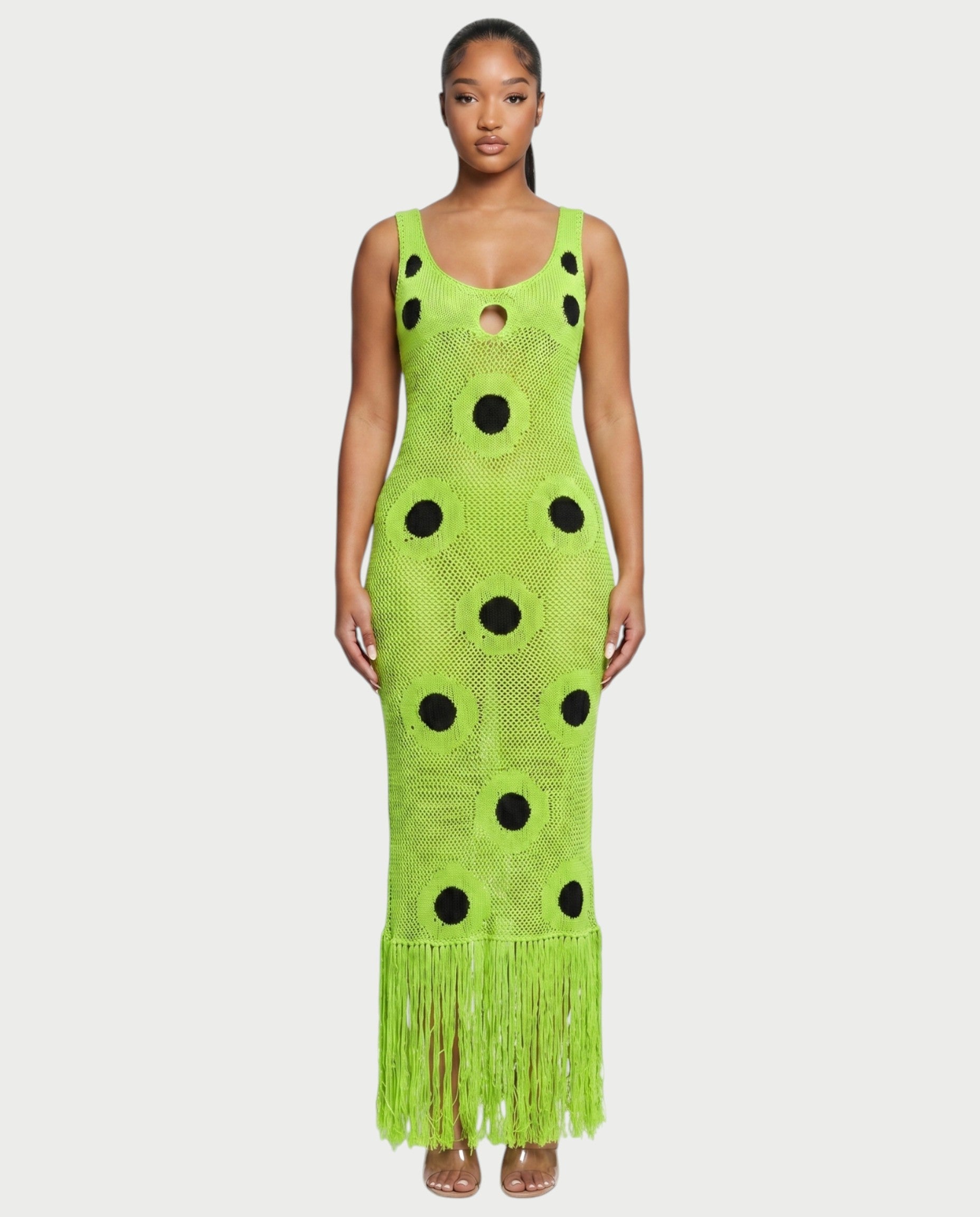 TALEYA Crochet Polka Dot Bodycon Maxi Dress