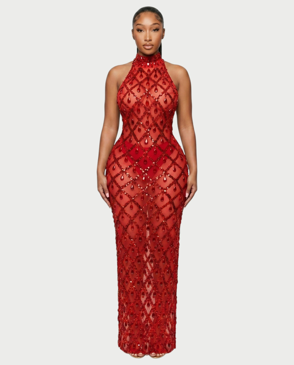 HOPE High Neck Tear Drop Rhinestone Maxi Dress