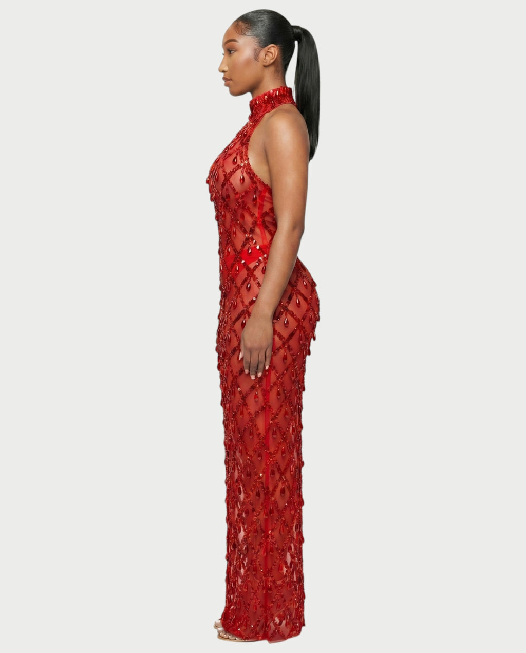 HOPE High Neck Tear Drop Rhinestone Maxi Dress