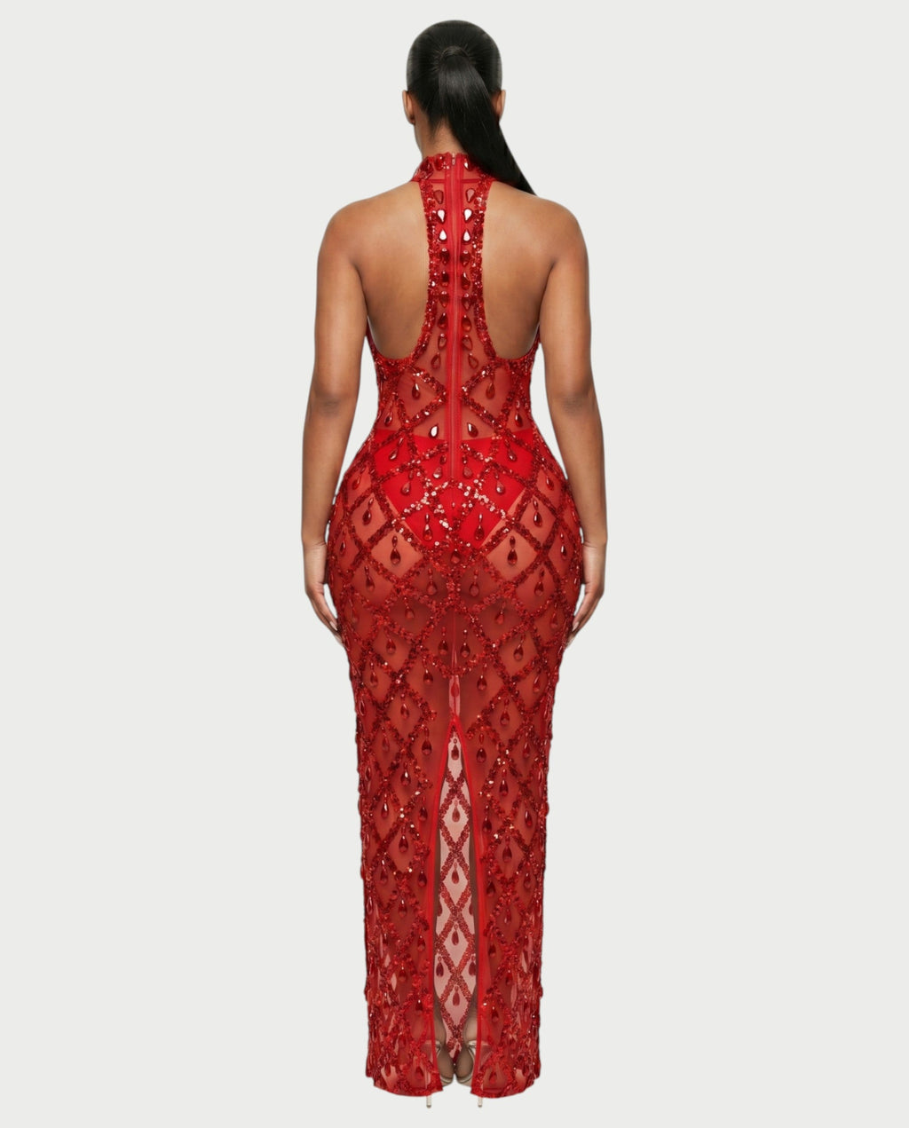 HOPE High Neck Tear Drop Rhinestone Maxi Dress