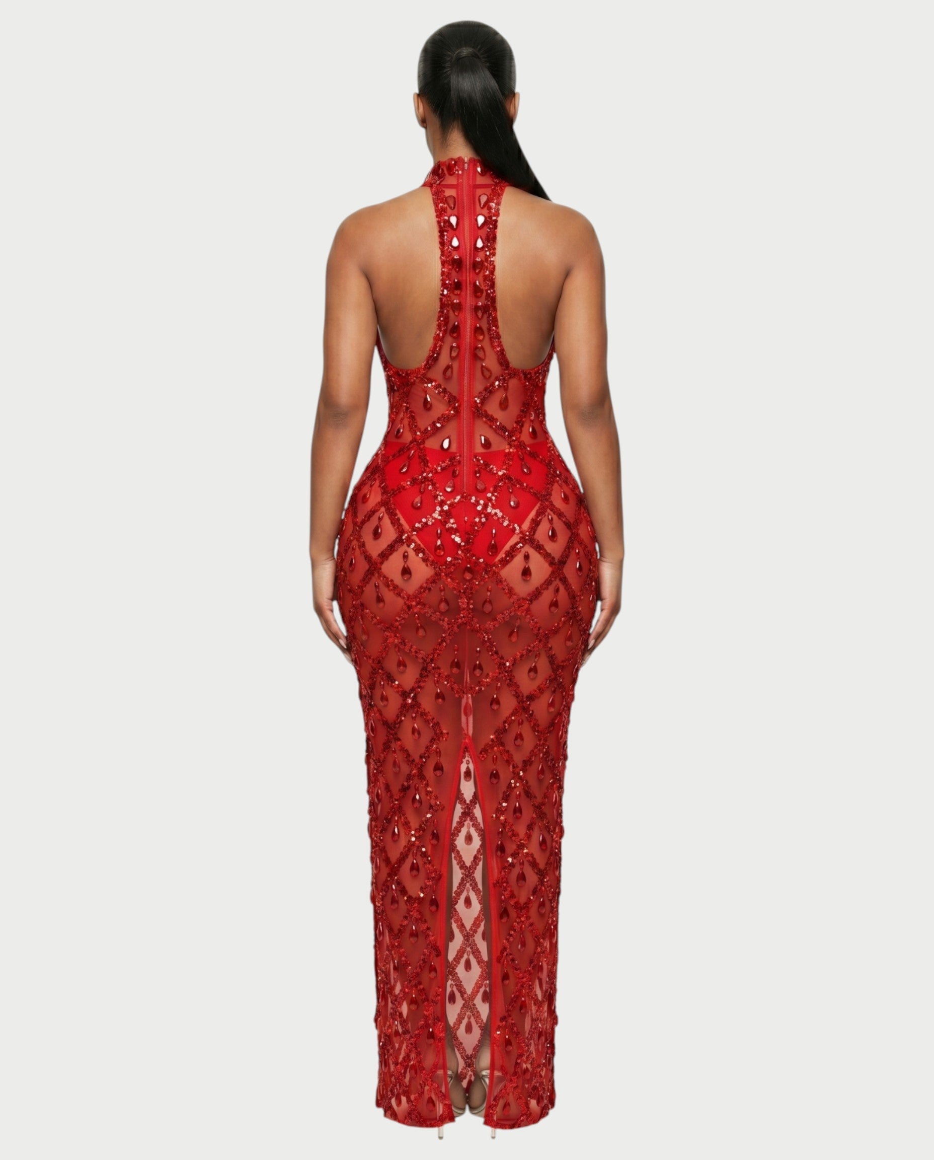 HOPE High Neck Tear Drop Rhinestone Maxi Dress