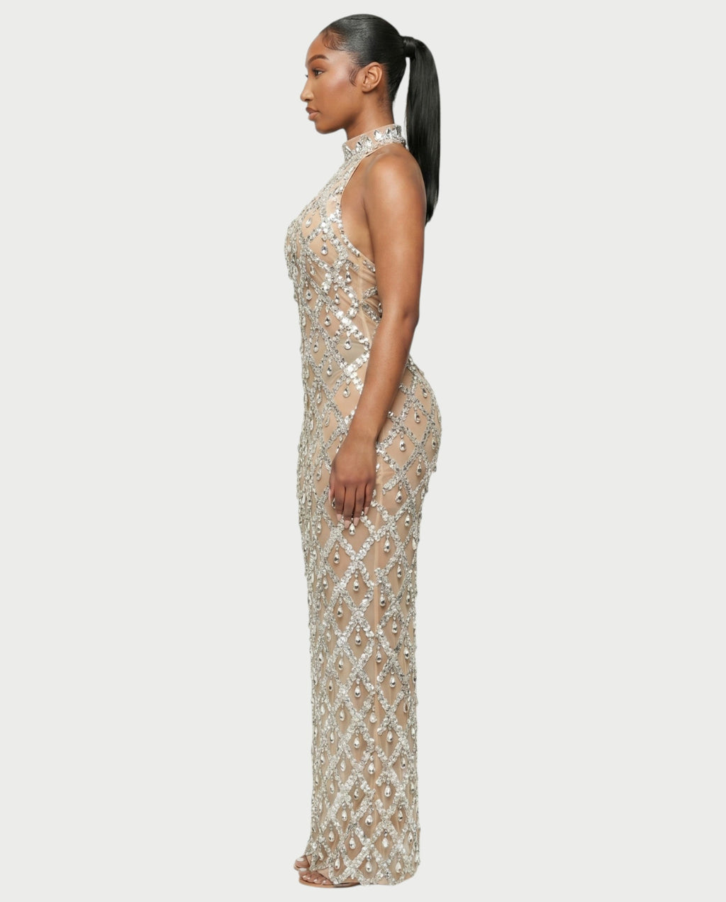 HOPE High Neck Tear Drop Rhinestone Maxi Dress
